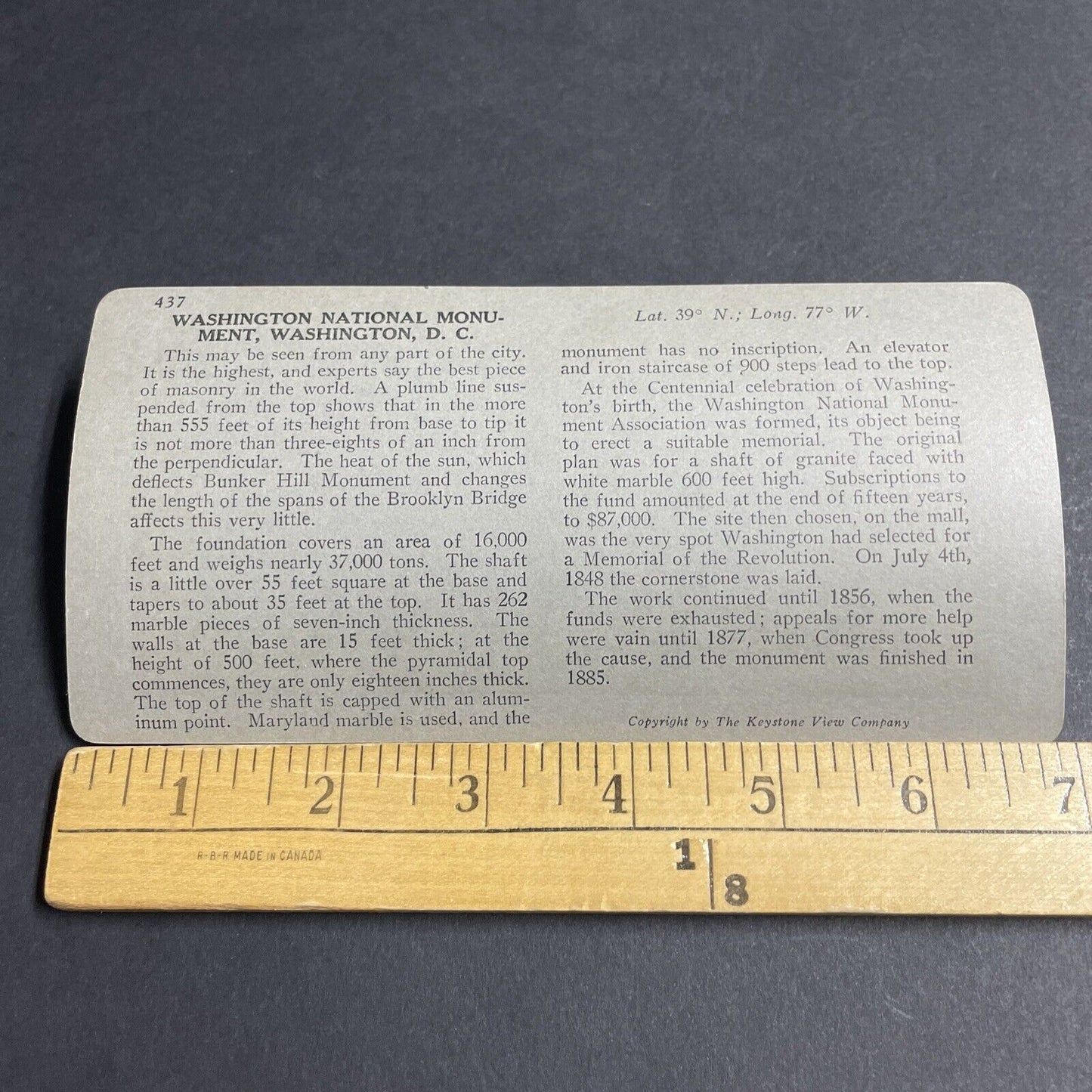 Antique 1910s The Washington Monument In DC Stereoview Photo Card P4839