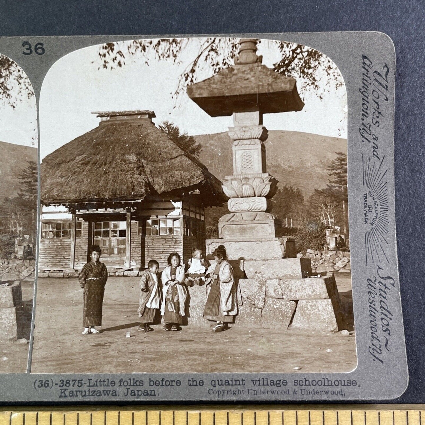 School House in Karuizawa Japan Stereoview Schoolhouse Antique c1904 Y2597