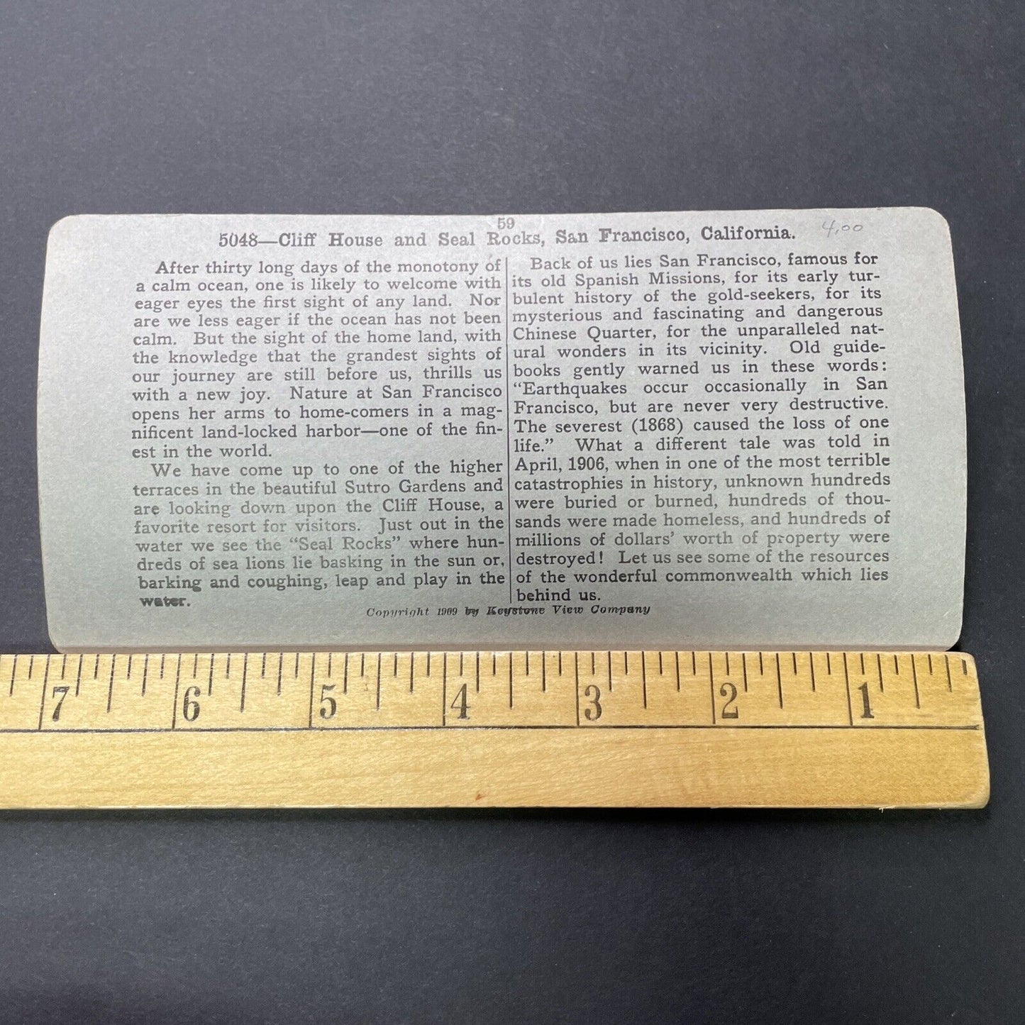 Antique 1909 Cliff House San Francisco California Stereoview Photo Card P2338