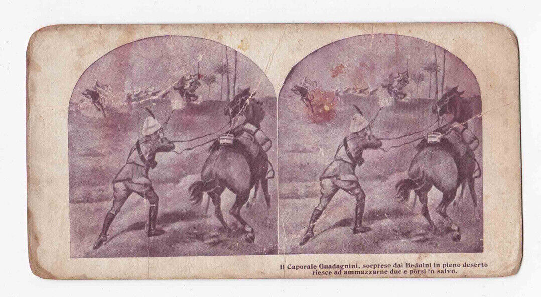 Antique 1911 Caporale Guadagnini Emilio, Arab Warriors In Libya Stereo Card P194