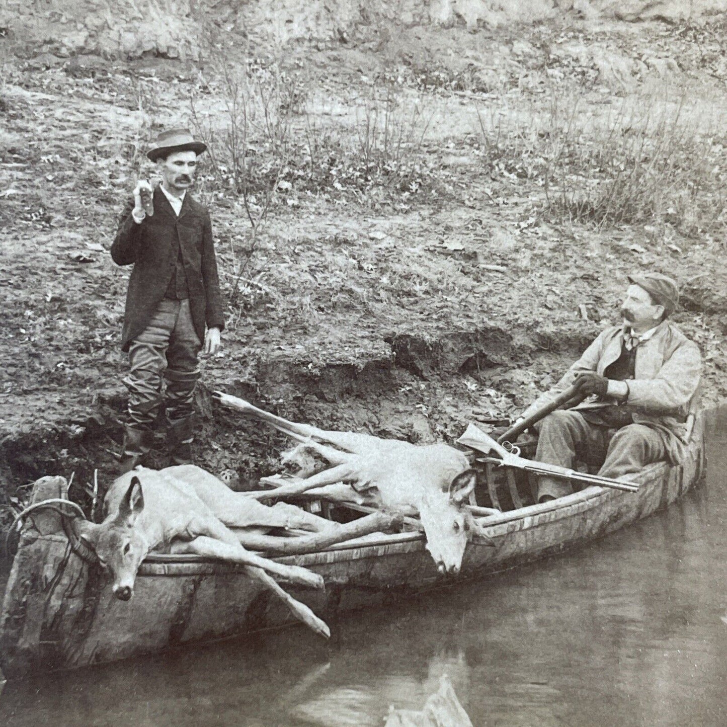 H.H. Bennett Hunting On The Wisconsin River Stereoview Antique c1870s X3137