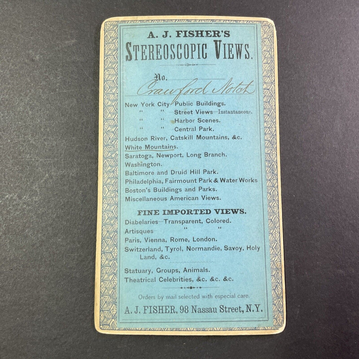Crawford Notch Hotel House Stereoview AJ Fisher Photo Card Antique c1868 X853