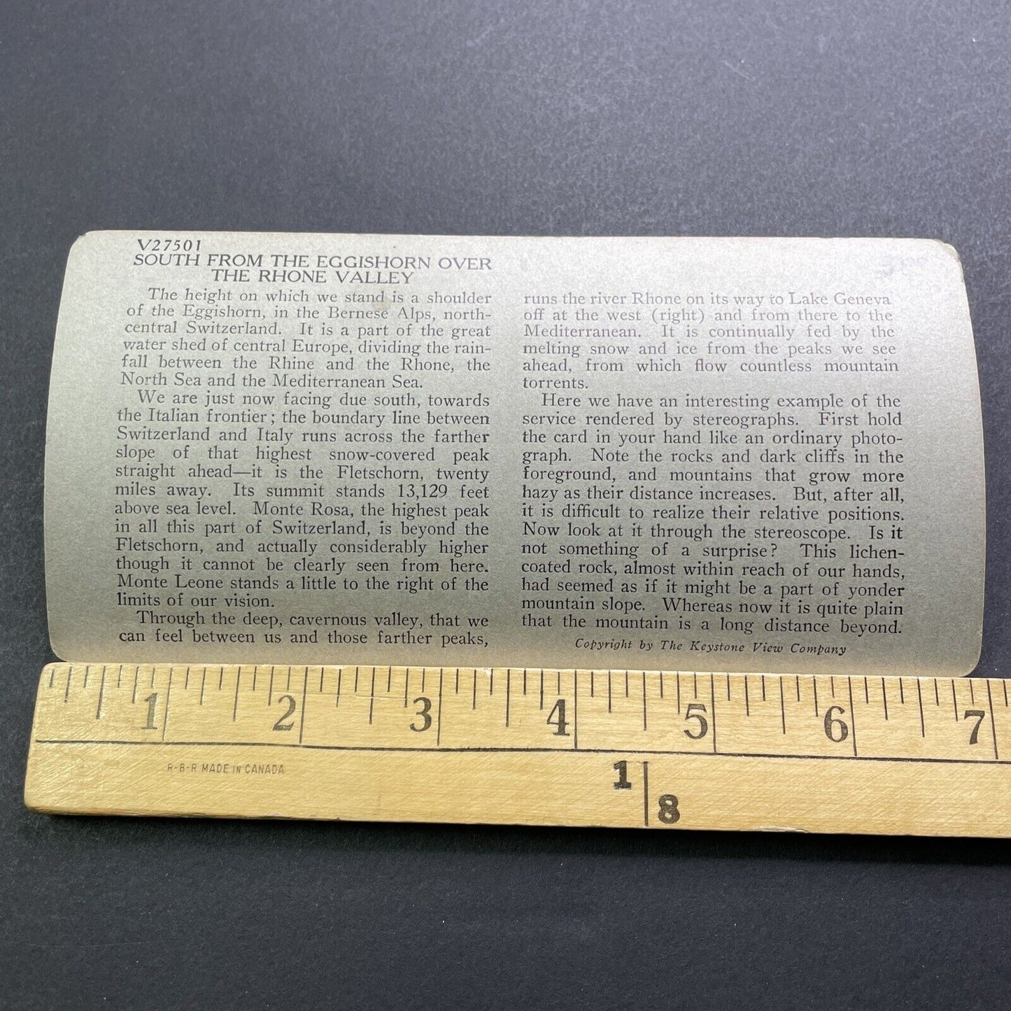 Antique 1910s Monte Leone Fletschorn Switzerland Stereoview Photo Card V3593