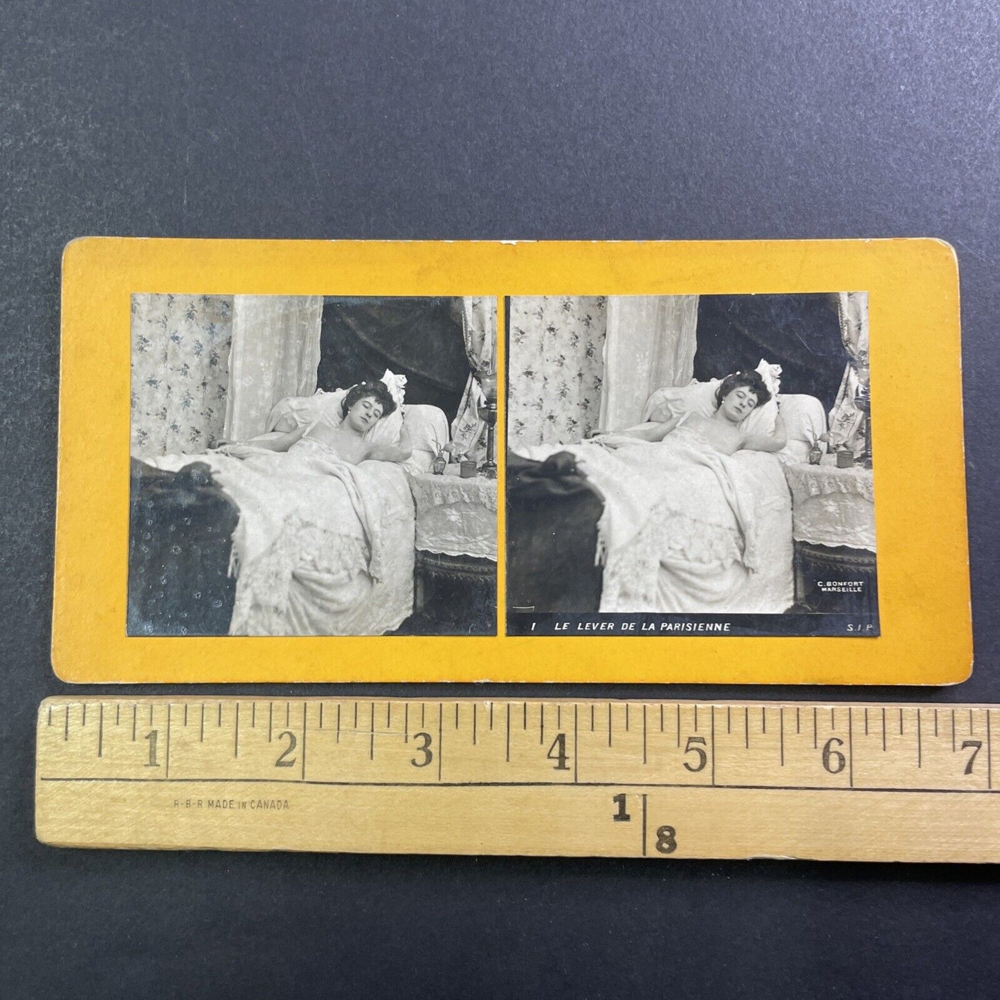 Nude French Woman Sleeping in Bed Stereoview C. Bonfort Antique c1899 Y021