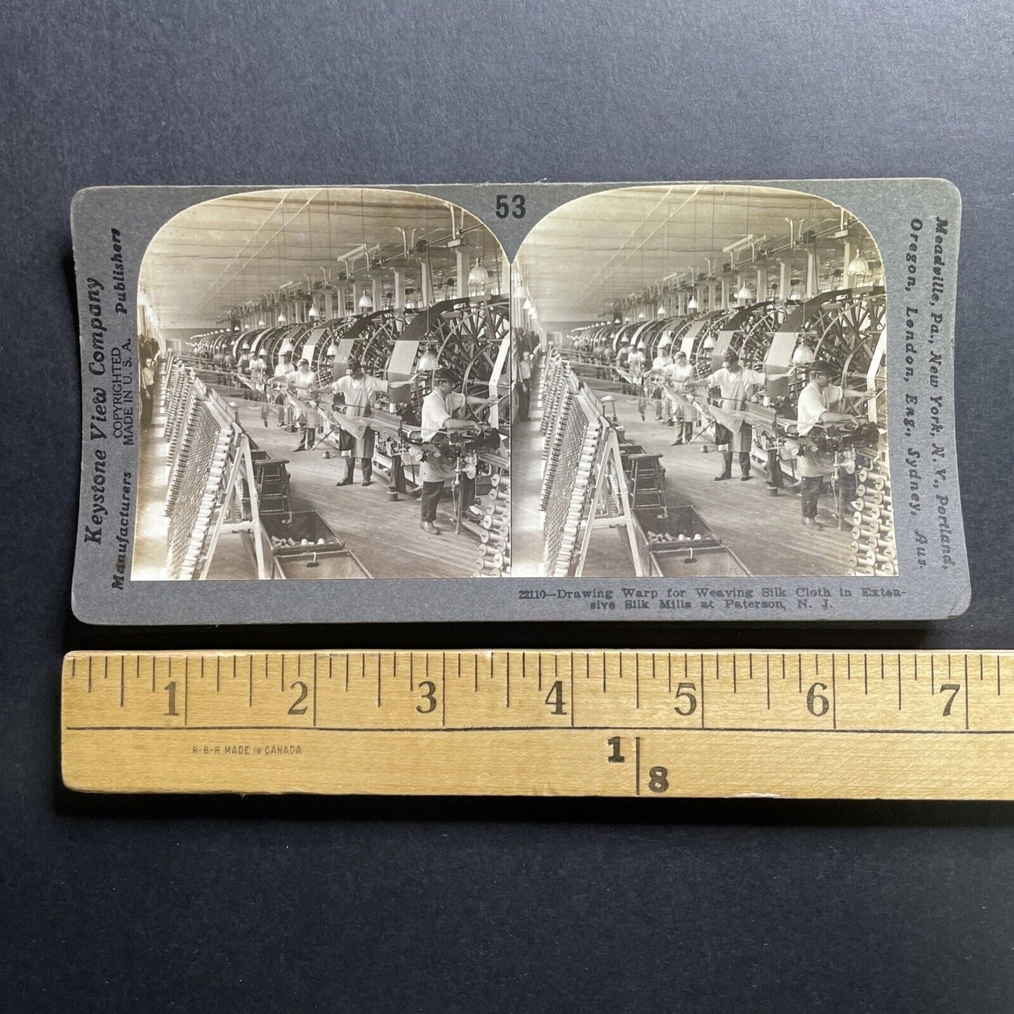 Antique 1909 Silk Factory Paterson New Jersey Stereoview Photo Card P1778