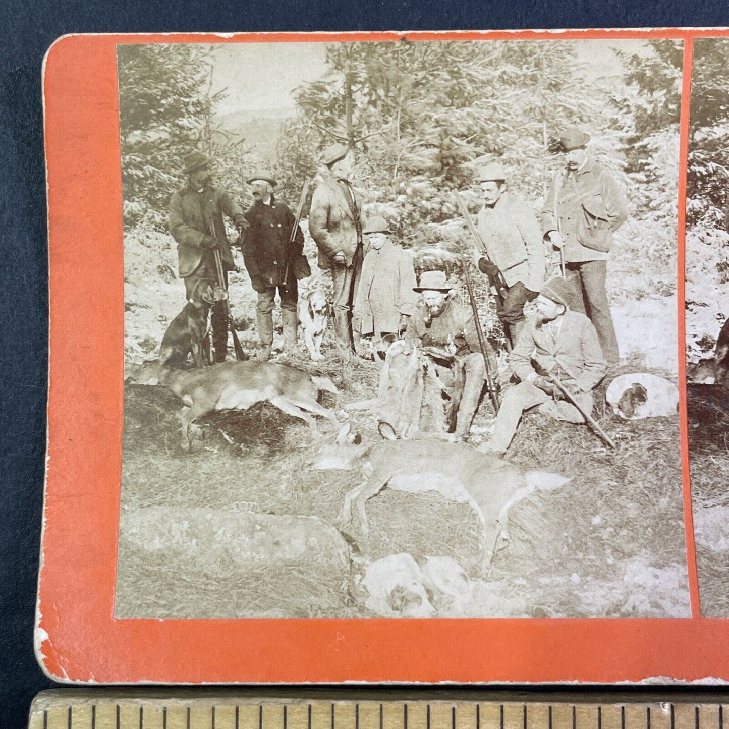 B.W. Kilburn Self-Portrait (with Pipe) Stereoview Deer Hunt Antique c1888 Y2278