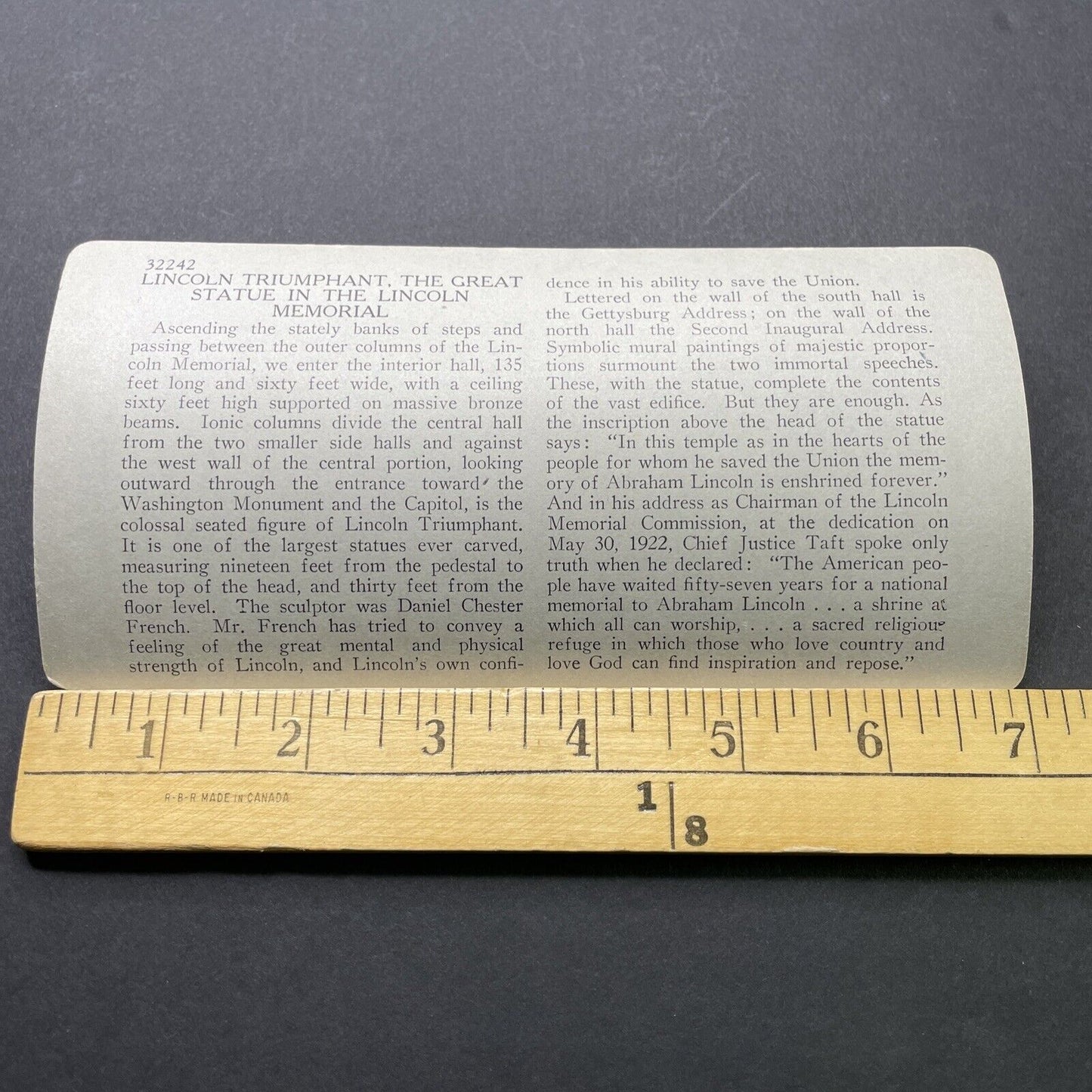 Antique 1923 Lincoln Memorial Monument Washington DC Stereoview Photo Card P2475