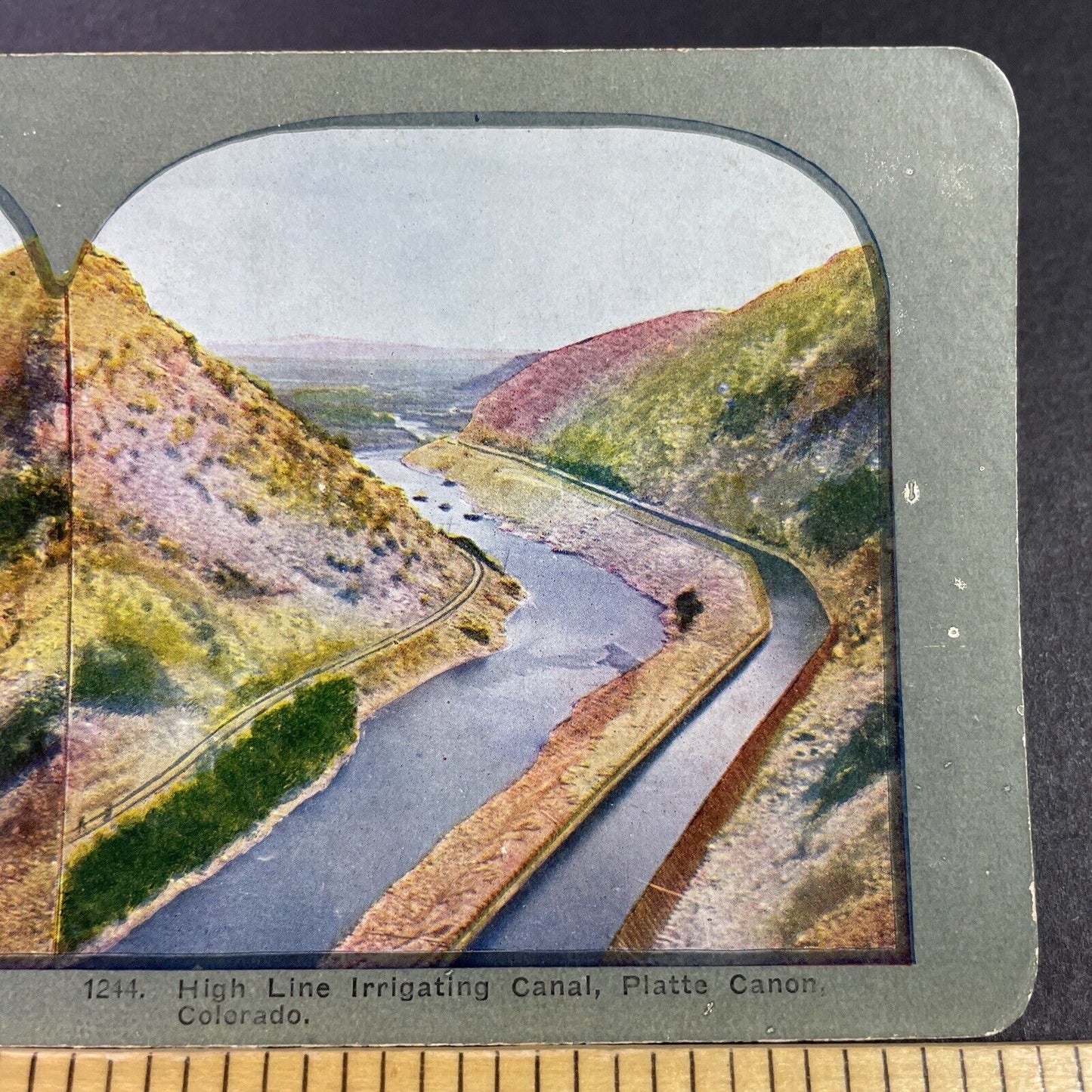 Antique 1910s Canal In Grand Junction Colorado Color Stereoview Photo Card P3454