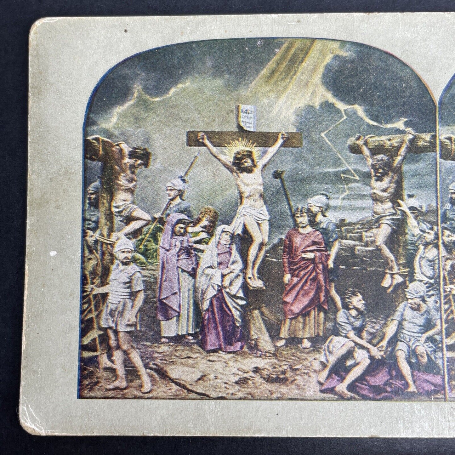 Antique 1902 Jesus Nailed To The Cross Crucifixion Stereoview Photo Card P1057