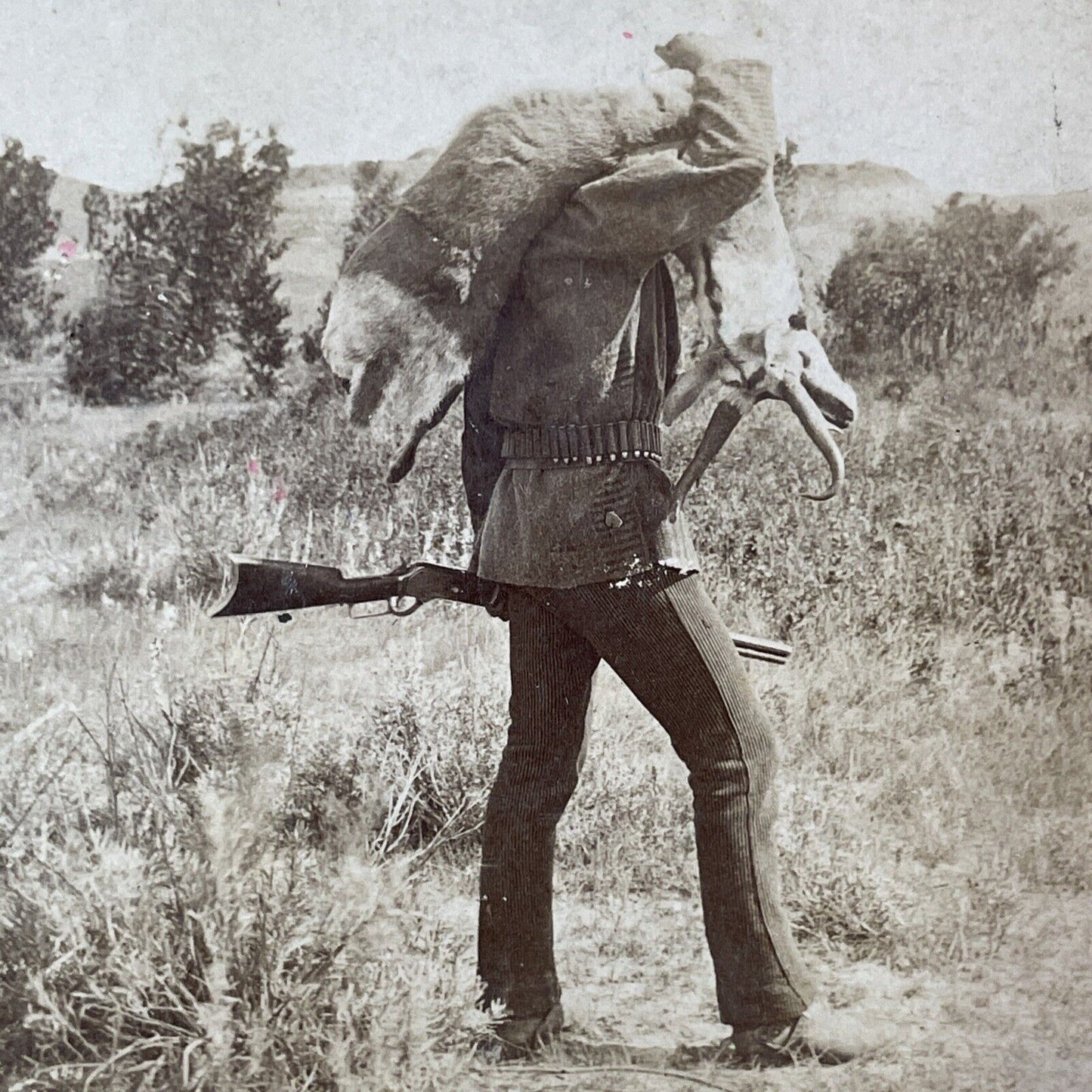 Carrying a Deer After Montana Hunt Stereoview T.W. Ingersoll Antique c1888 Y1334