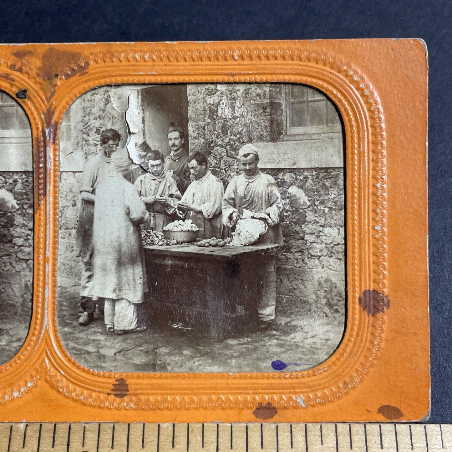 Antique 1860s Prisoners In France French Tissue Stereoview Photo Card P4181
