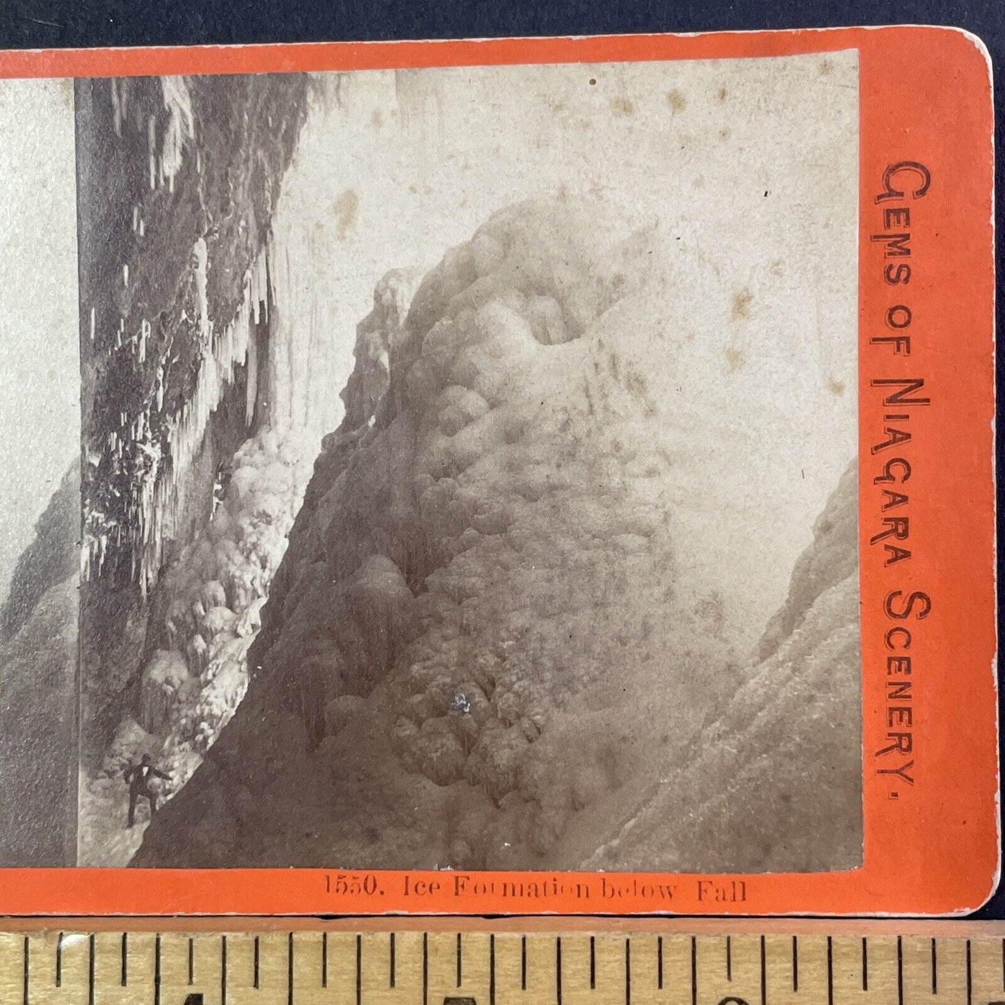 Under Niagara Falls In Winter Stereoview Photo CW Woodward Antique c1868 X1278