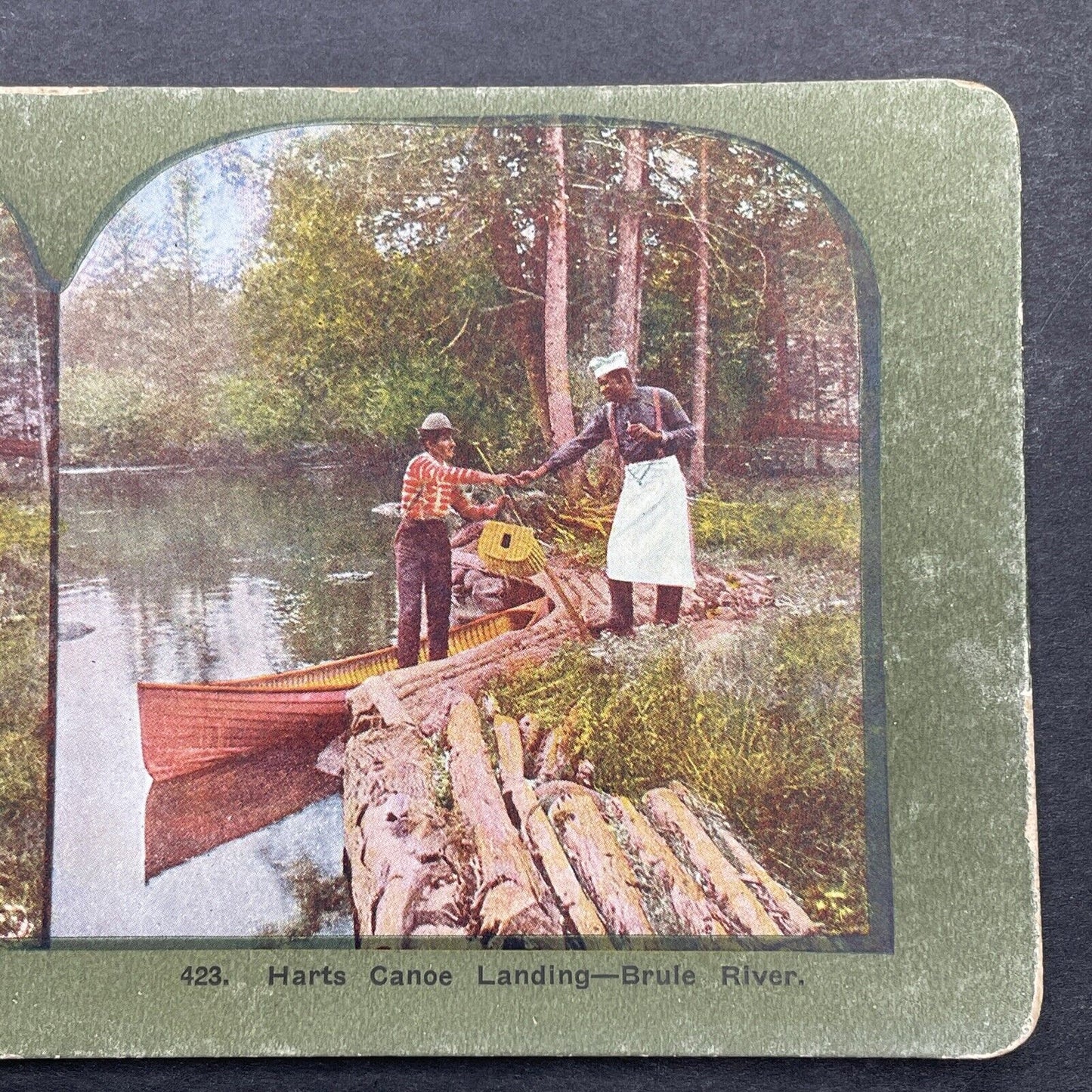 Antique 1899 Bringing Fish To The Cook Brule WI Stereoview Photo Card P580-068