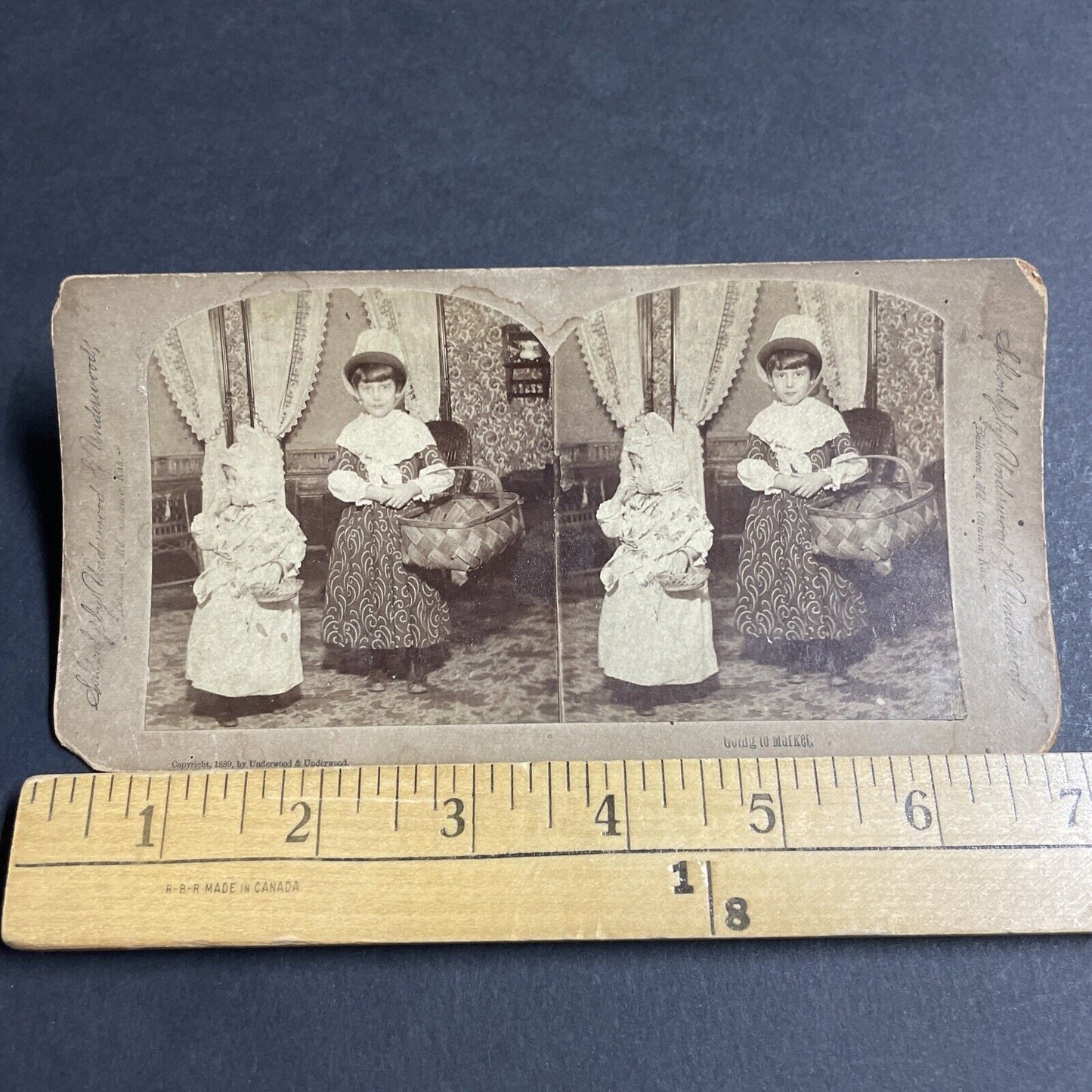 Antique 1889 Children Dressed For Easter Market Stereoview Photo Card P4752