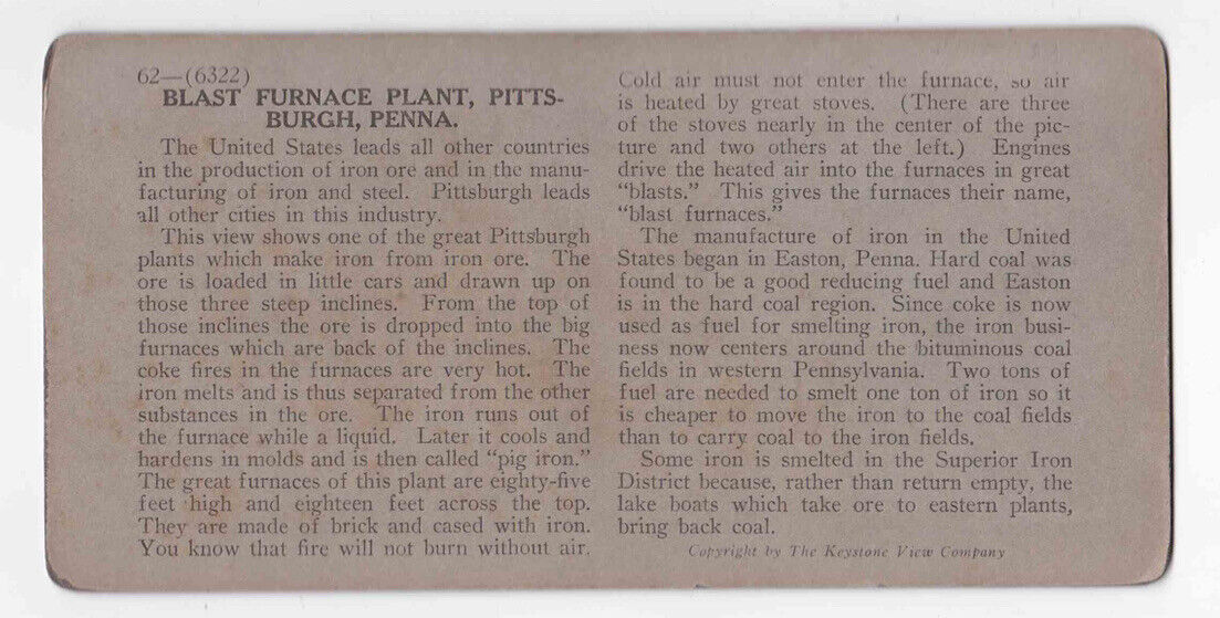 Antique 1905 Steel Blast Furnaces And Rail Line, Pittsburgh, PA Photo Card P117