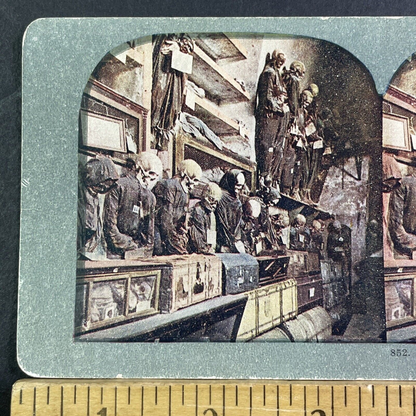 Skulls And Skeletons Hung On A Wall Stereoview Sicily Italy Antique c1910 X1565