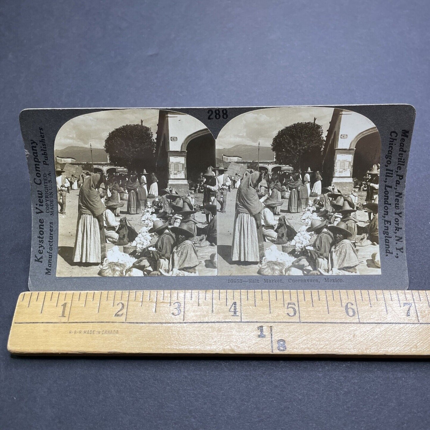 Antique 1909 Trading Salt At Market Cuernavaca Mexico Stereoview Photo Card 2066