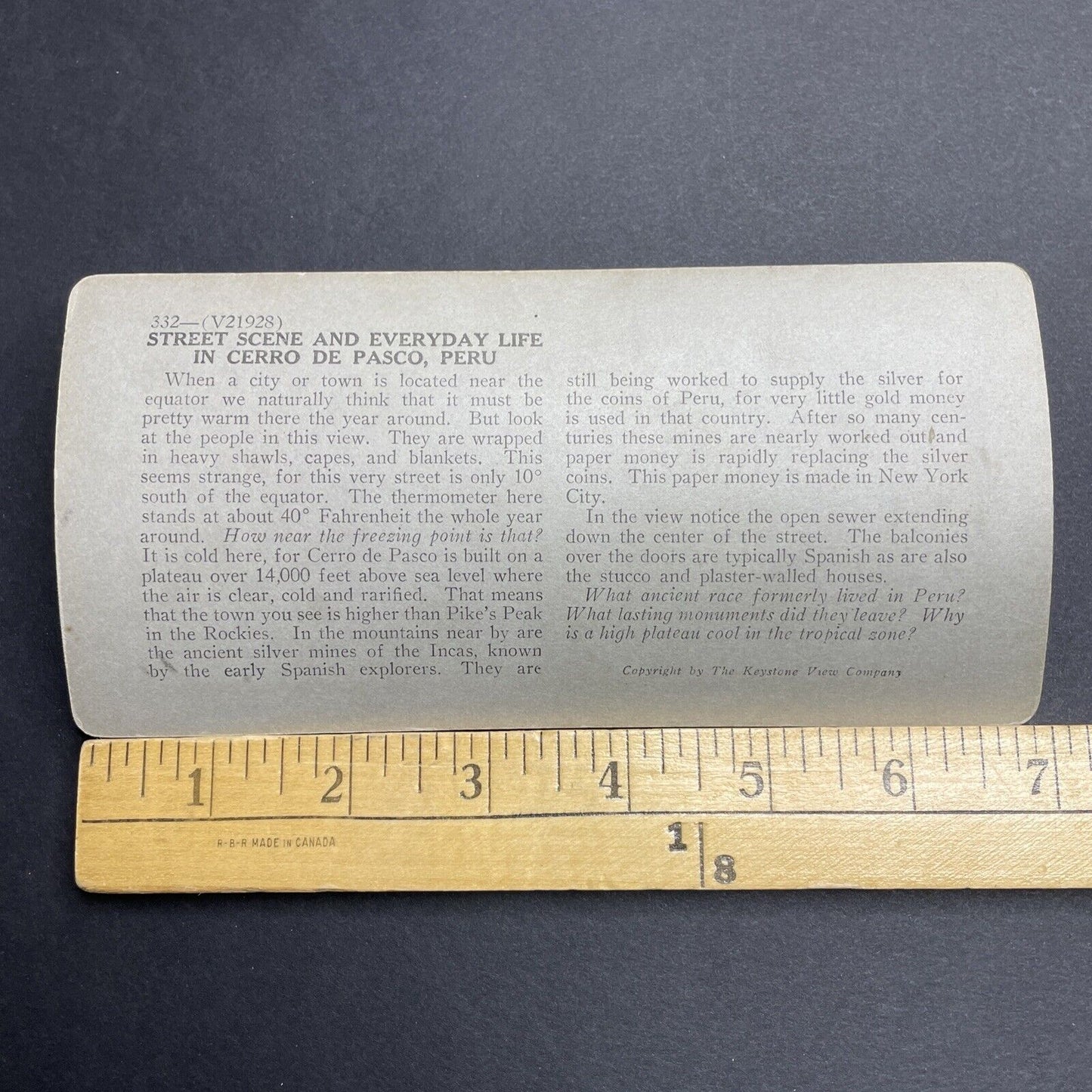 Antique 1920s City Of Cerro De Pasco Peru Andes Stereoview Photo Card P2040