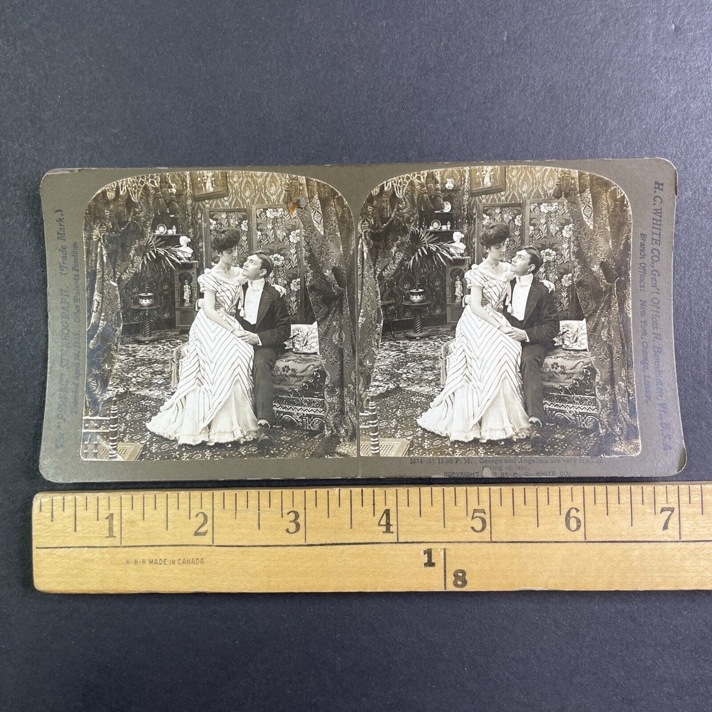 Lot of 2 Sitting Up Late Series 5574 & 5575 Stereoview H.C. White c1903 Y1231