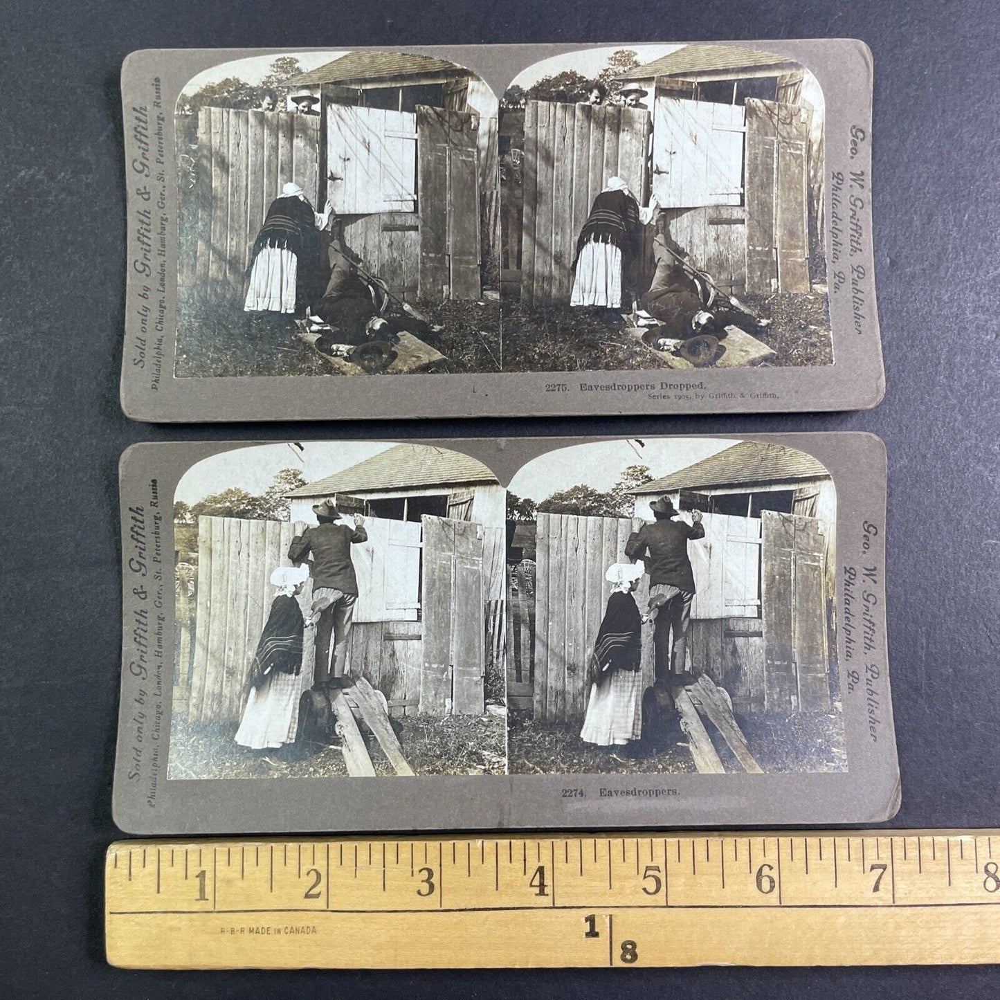 Lot of 2 Eavesdropper Series 2274 & 2275 Stereoview George Griffith c1905 Y1229