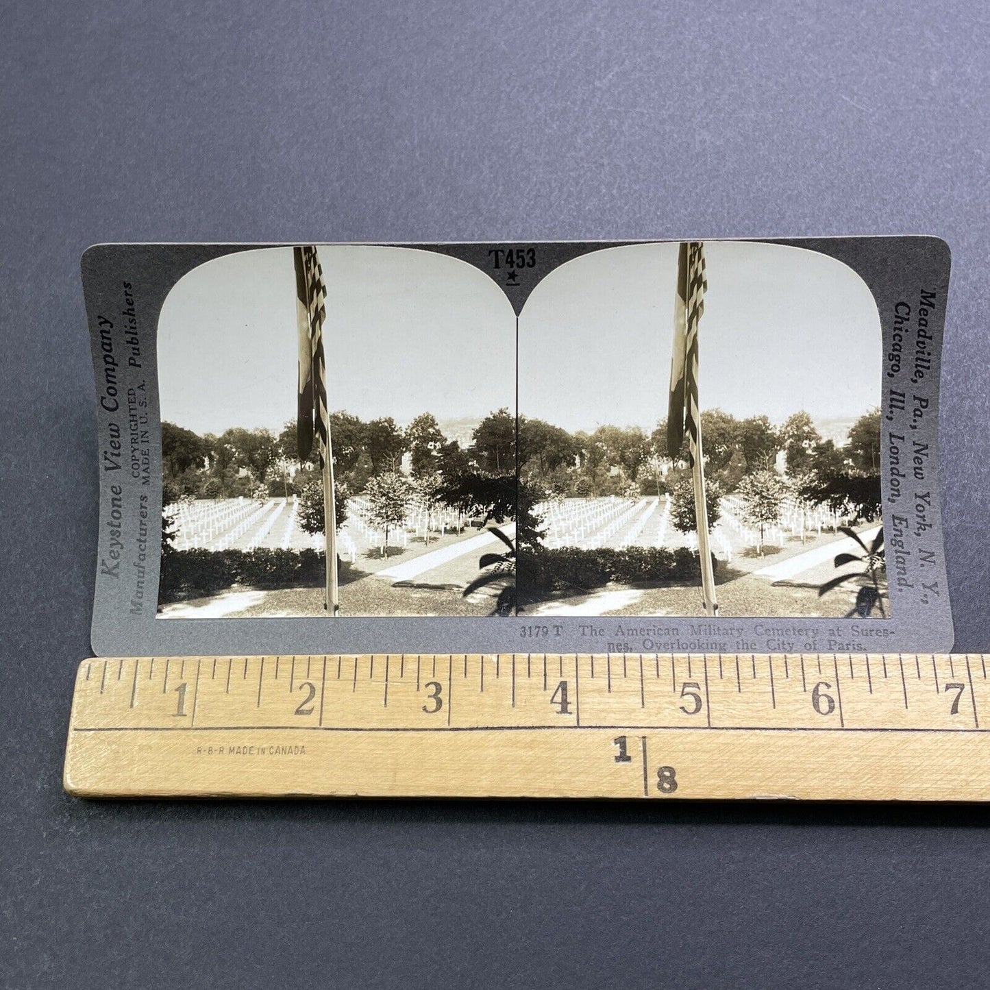 Antique 1919 American Graves Cemetery Paris France Stereoview Photo Card V2848