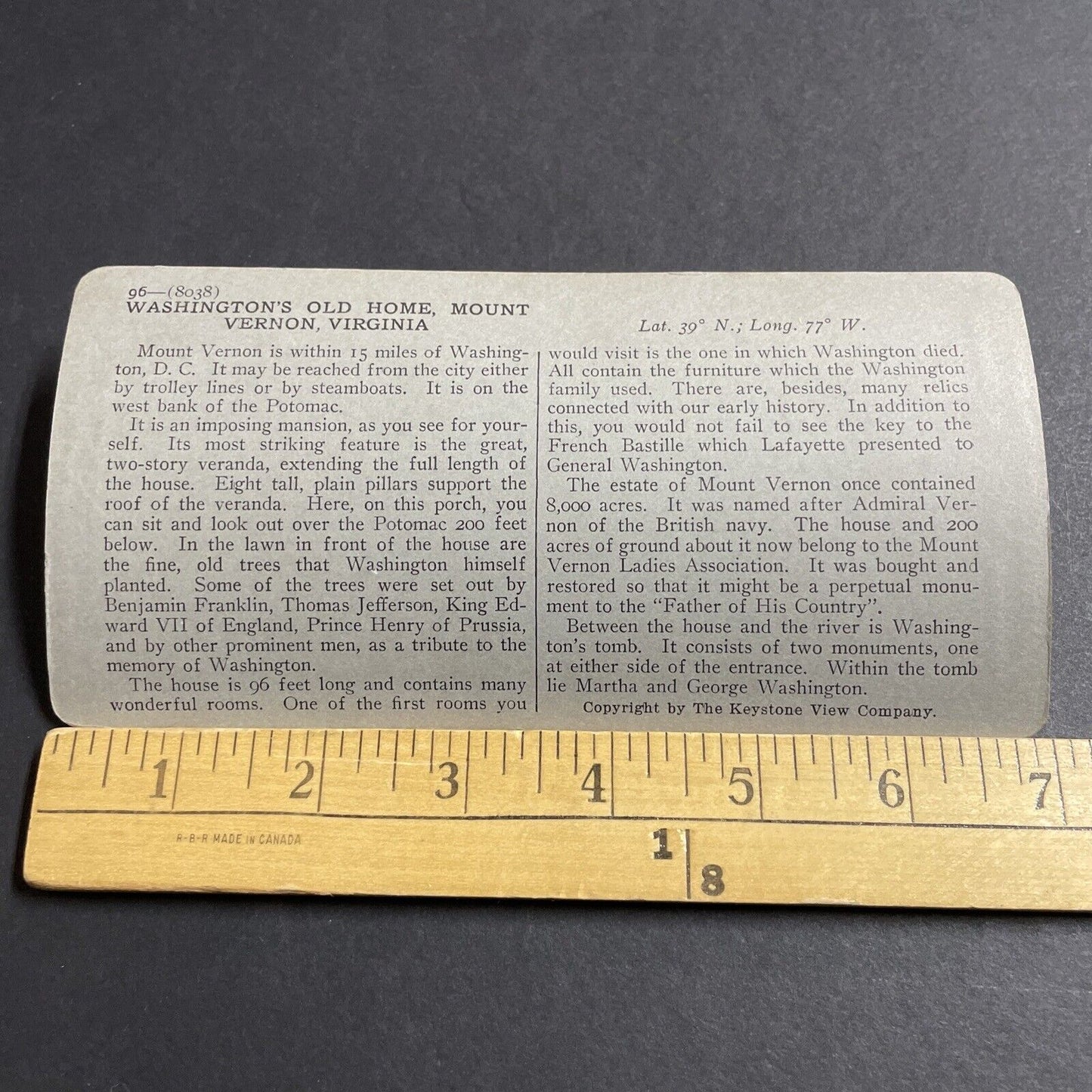 Antique 1910s George Washington's House Vernon VA Stereoview Photo Card P5507