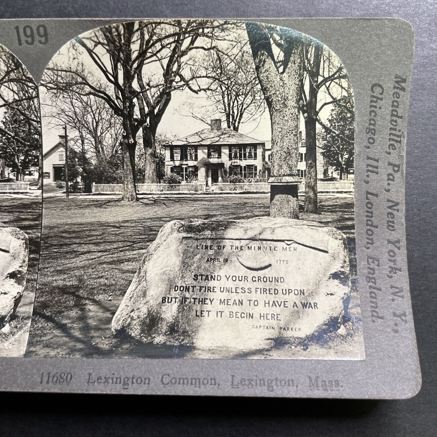 Antique 1918 Minute Men Memorial Lexington Mass. Stereoview Photo Card P1408