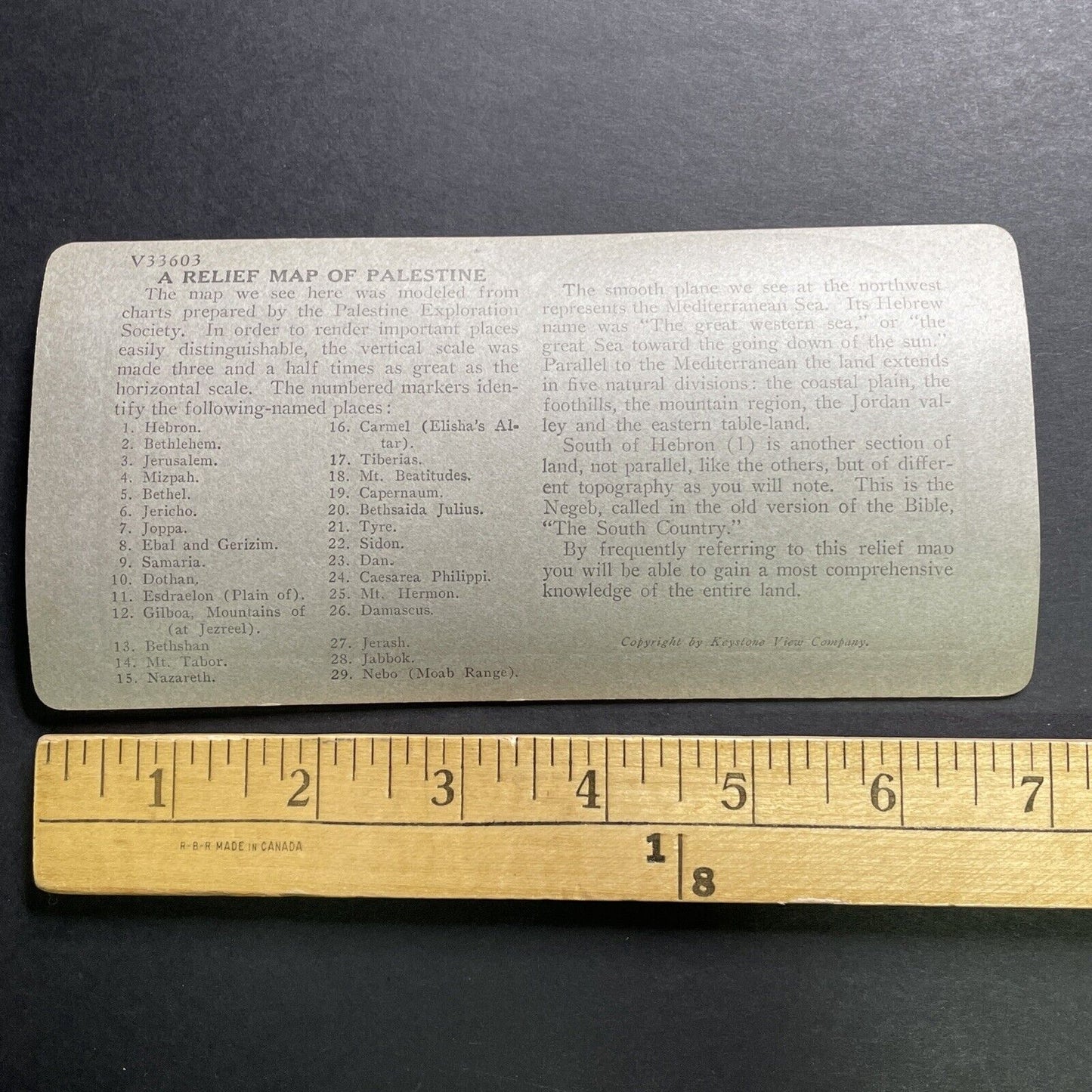 Antique 1918 Hand Drawn Relief Map Israel Palestine Stereoview Photo Card P1338