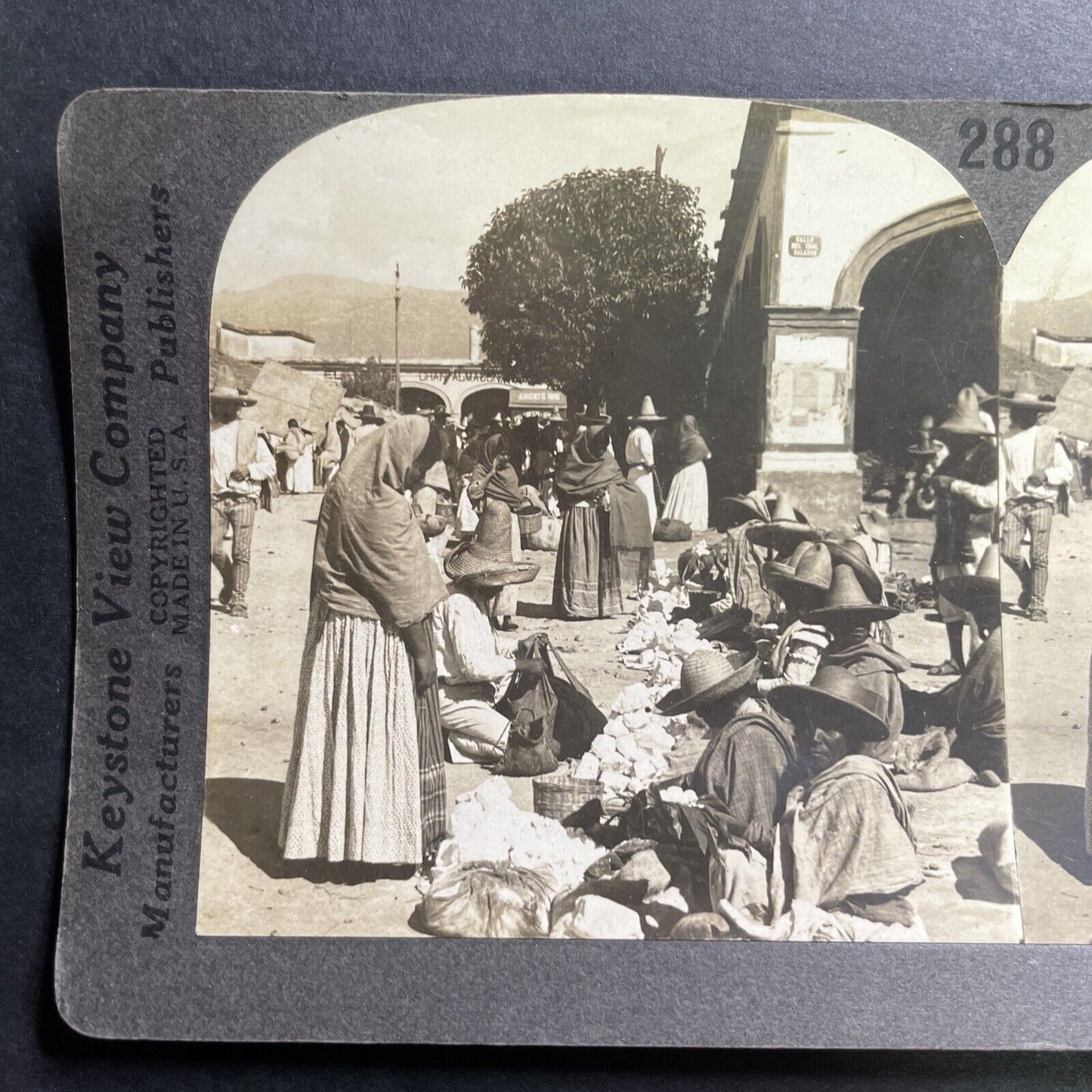 Antique 1918 Farmers Market Cuernavaca Mexico Stereoview Photo Card P1433