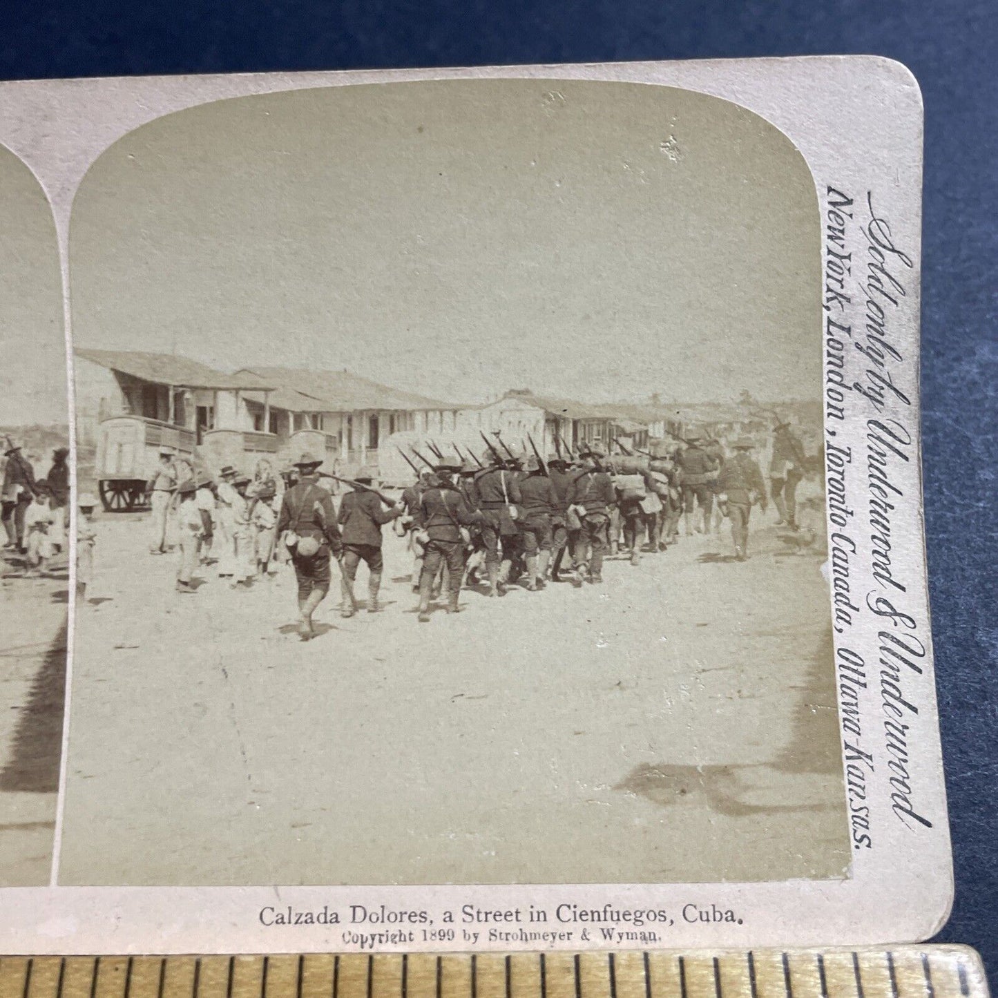 Antique 1899 US Army Soldiers Marching In Cuba Stereoview Photo Card P4983