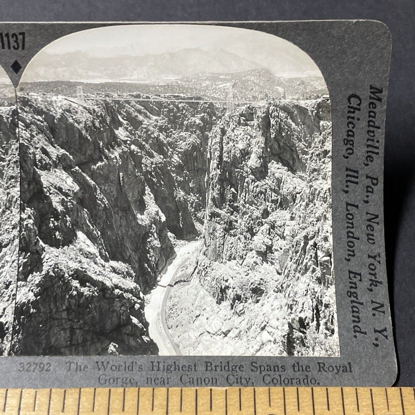 Antique 1920s Royal Gorge Bridge Canon City CO Stereoview Photo Card V2822