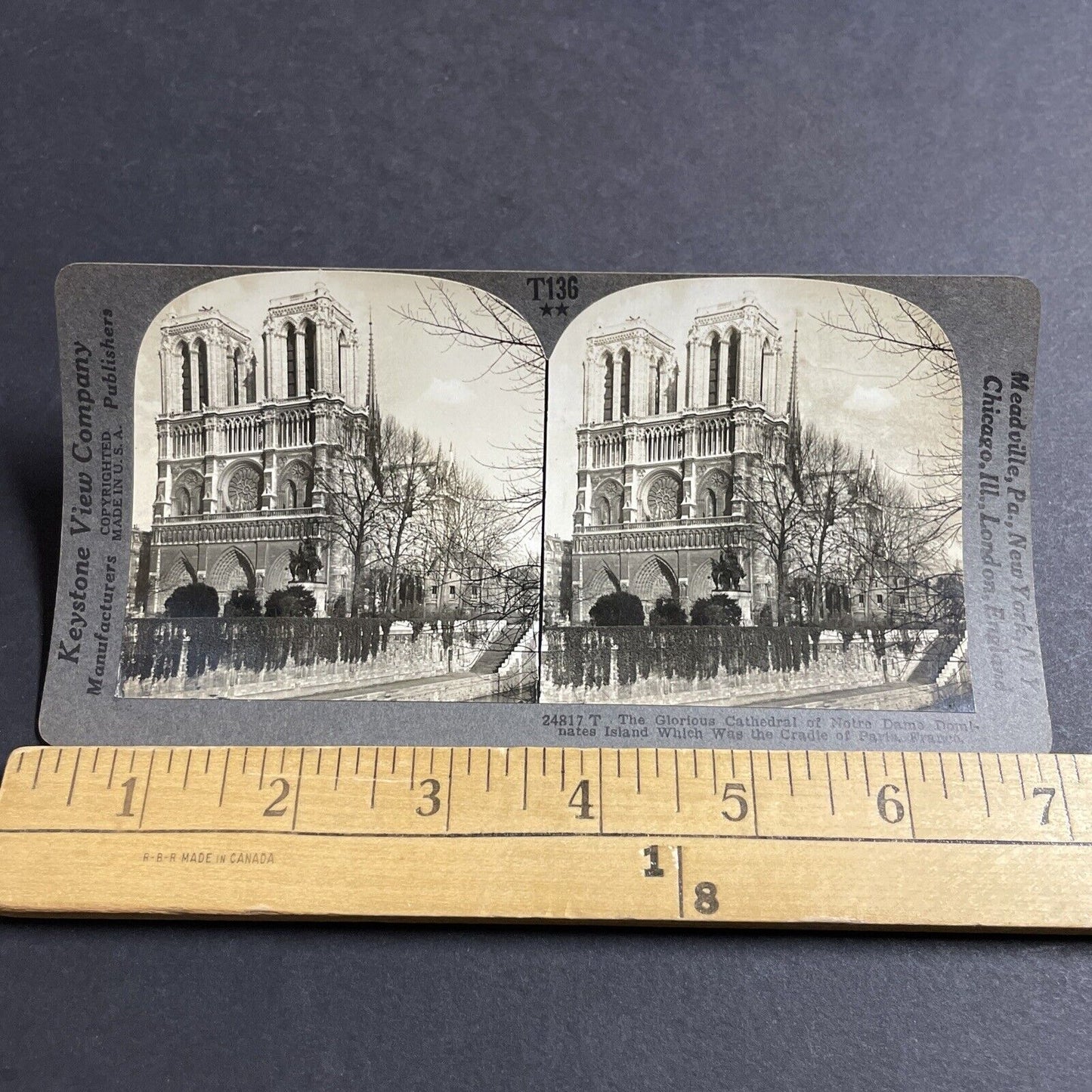 Antique 1920s Notre Dame Cathedral Church Paris Stereoview Photo Card P5087