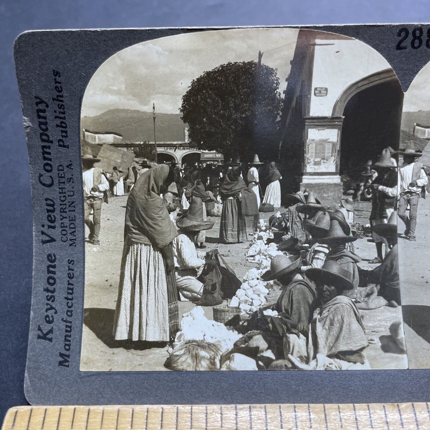 Antique 1909 Trading Salt At Market Cuernavaca Mexico Stereoview Photo Card 2066