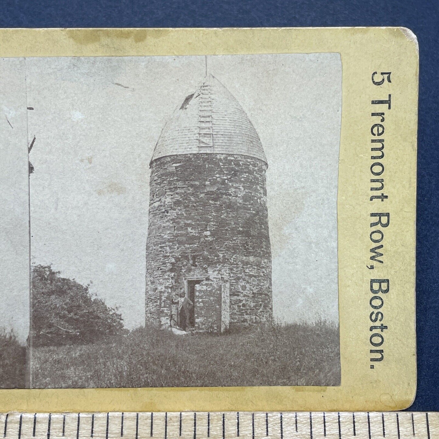 Antique 1870s Old Powder House Somerville Mass Stereoview Photo Card V1741