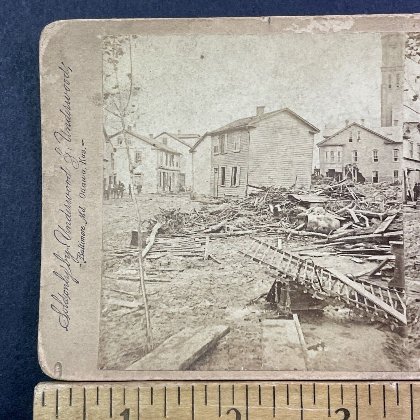 Railroad Street Destruction Johnstown Flood Stereoview Antique c1889 X2424