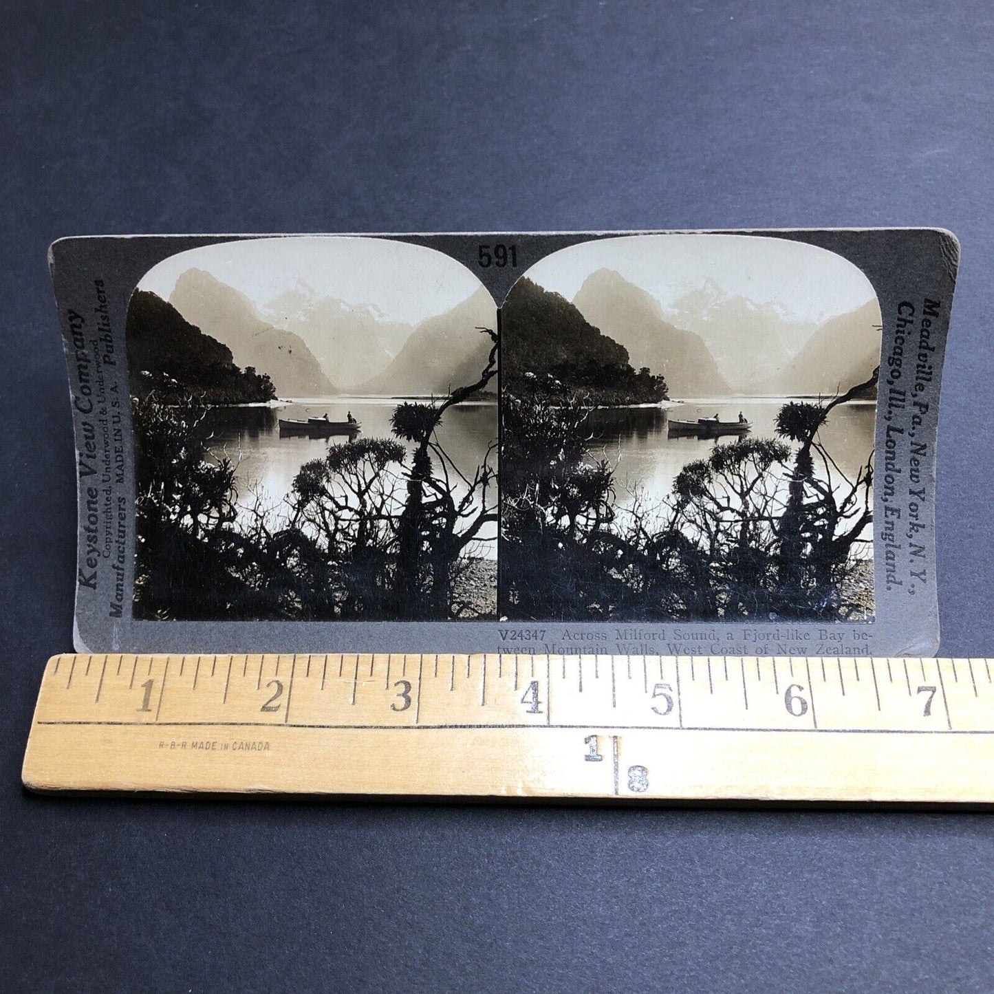Antique 1909 Milford Sound Piopiotahi New Zealand Stereoview Photo Card P2010