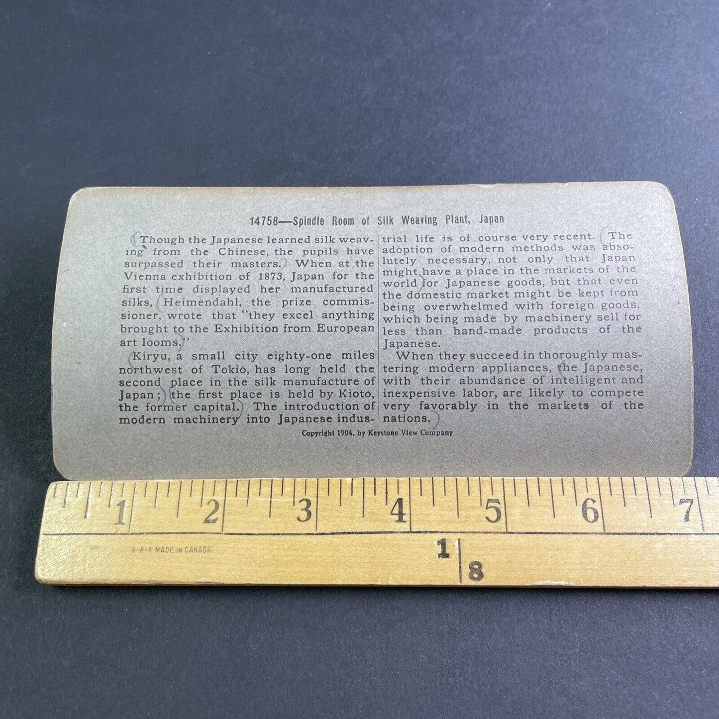 Antique 1904 Silk Weaving Factory Kiryu Japan Stereoview Photo Card P2192