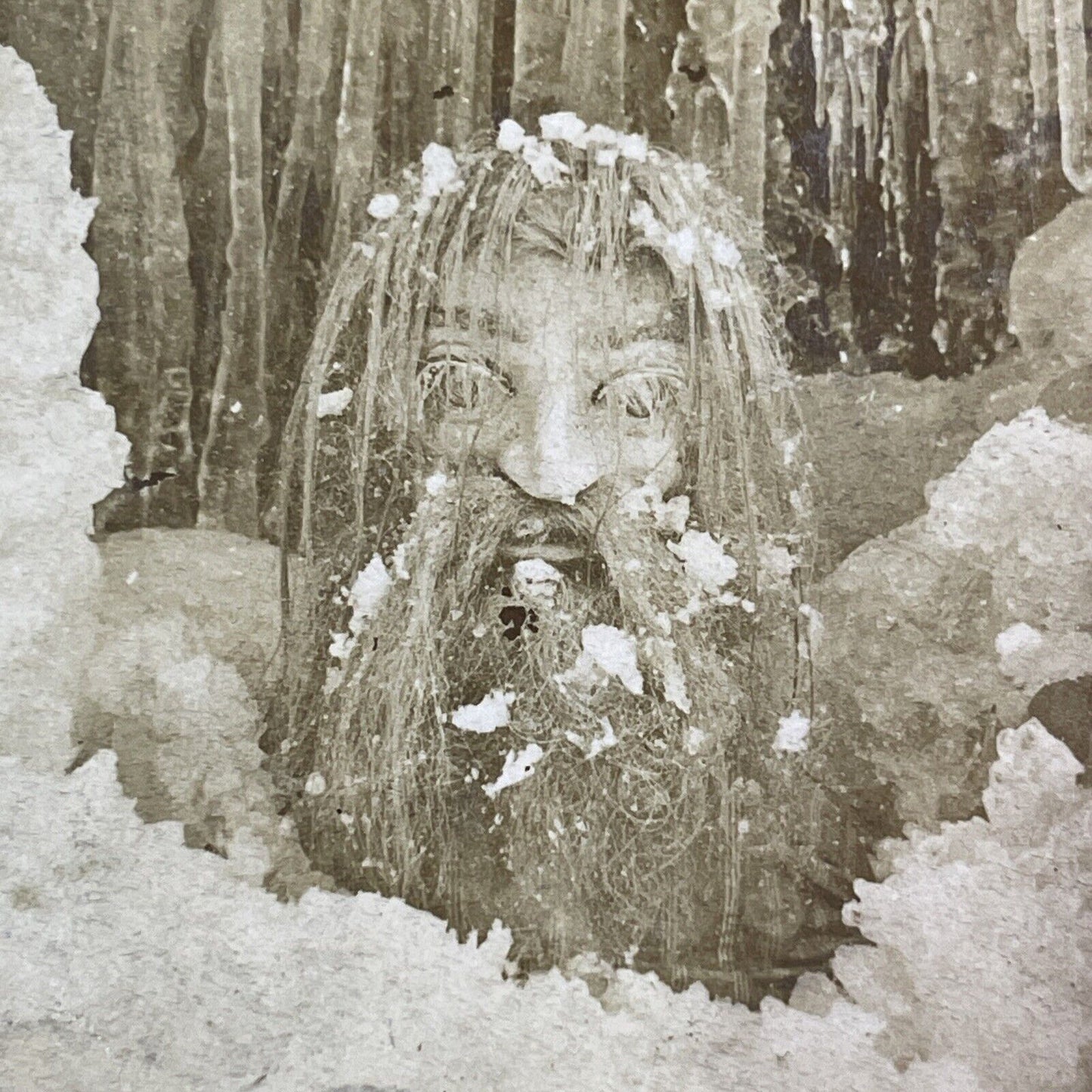 Creepy Stuffed Cloth Head Stereoview The Winter King Antique c1875 Y1346