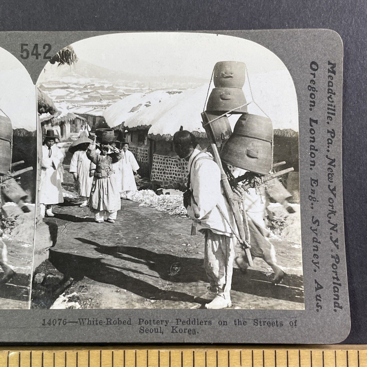 Men Selling Pottery Stereoview Seoul South Korea Antique c1899 Y154