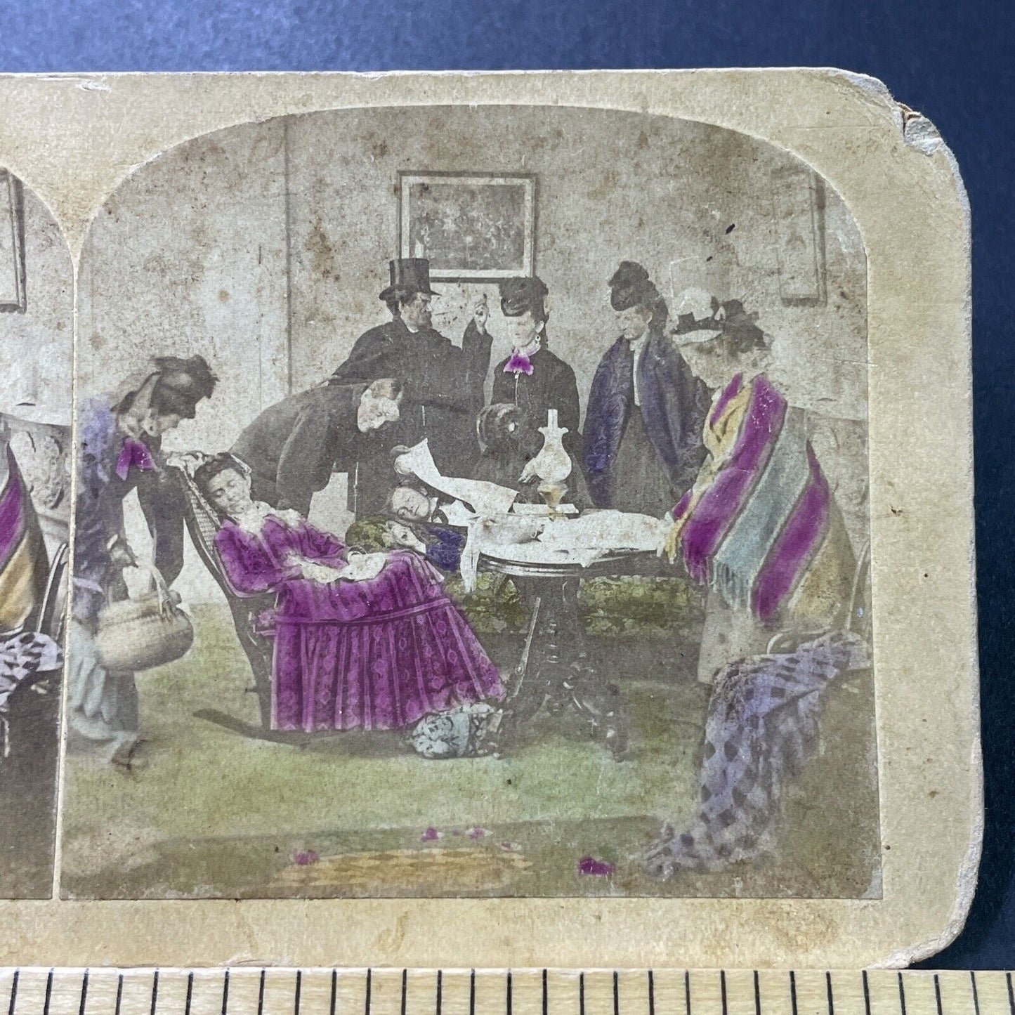 Antique 1878 Husband And Wife Surprise Party Stereoview Photo Card P4014