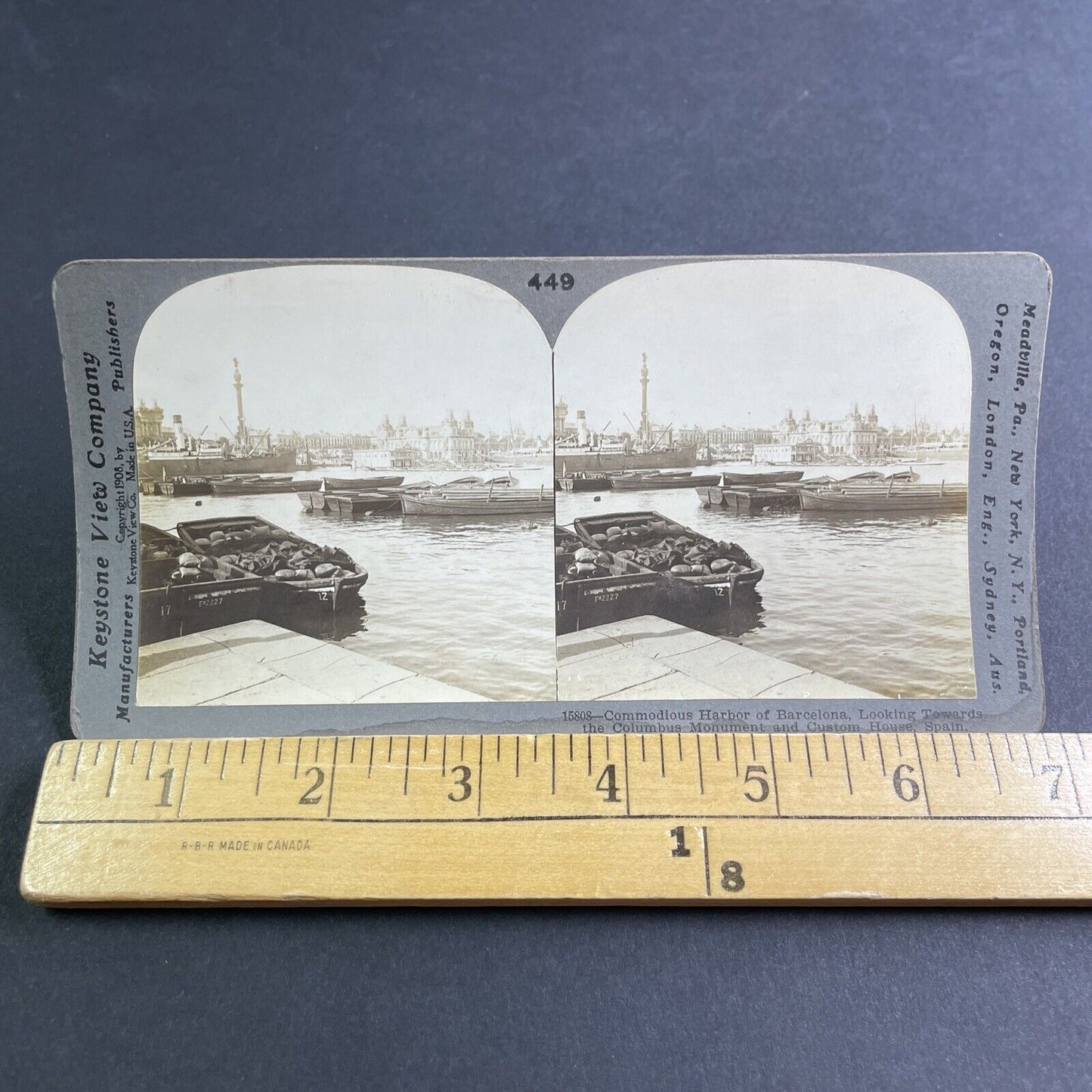 Antique 1908 City Of Barcelona Spain From Harbor Stereoview Photo Card P2183