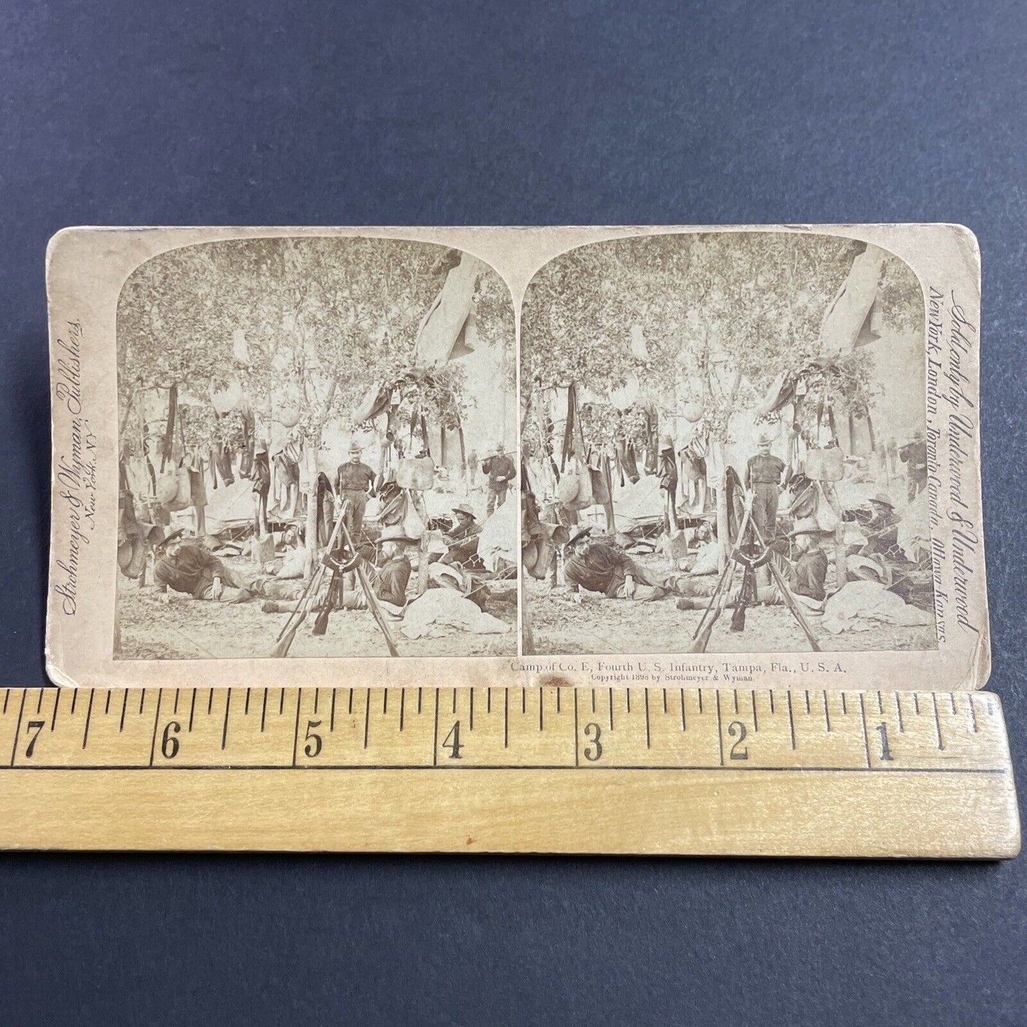 Antique 1898 US 4th Infantry Army Tampa Bay FL Stereoview Photo Card P1980-01