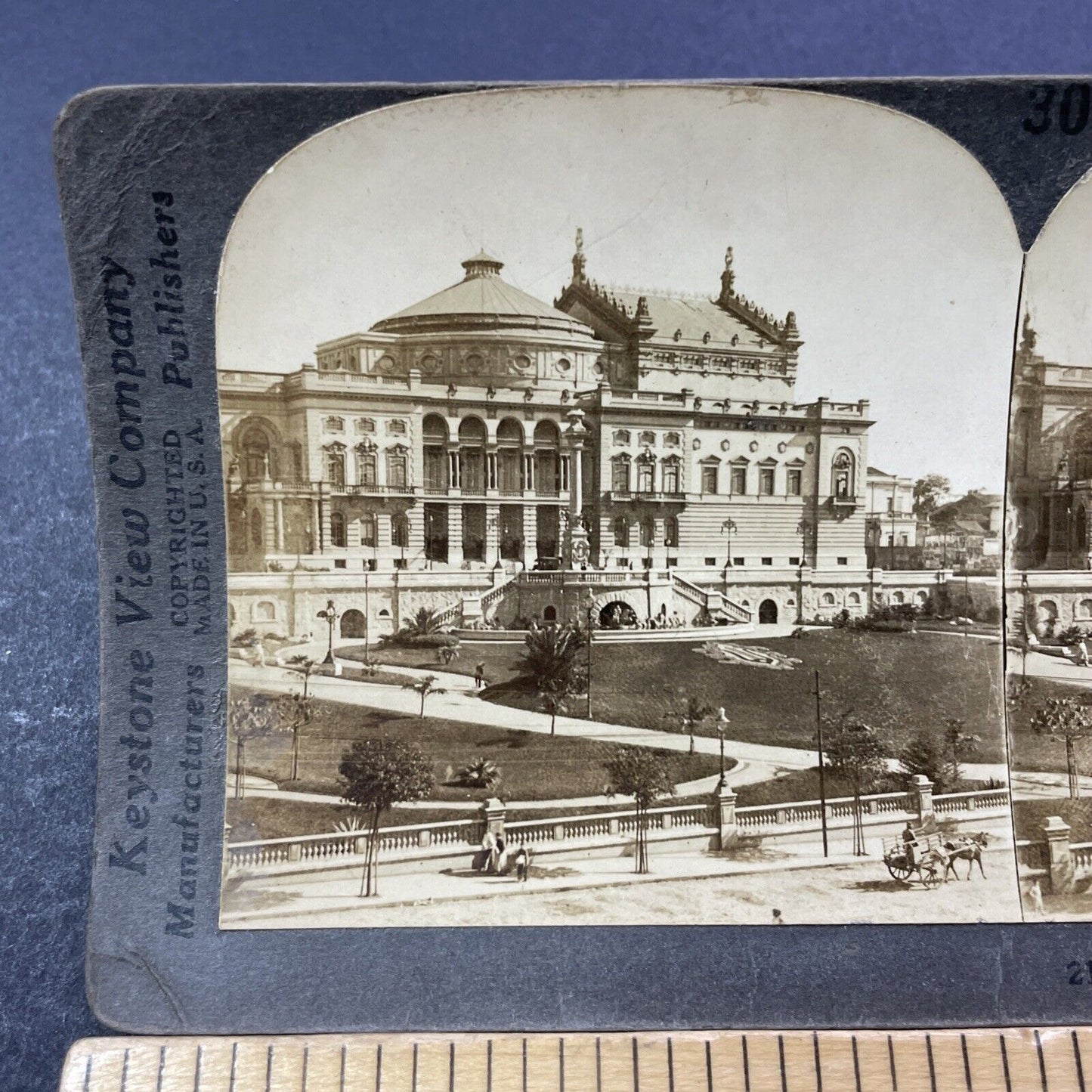 Antique 1909 The Municipal Theater Sao Paulo Brazil Stereoview Photo Card V3313