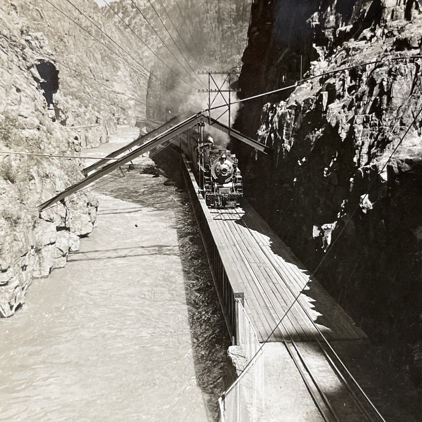 Antique 1920s Coal Train In Arkansas Canyon Colorado Stereoview Photo Card V2821