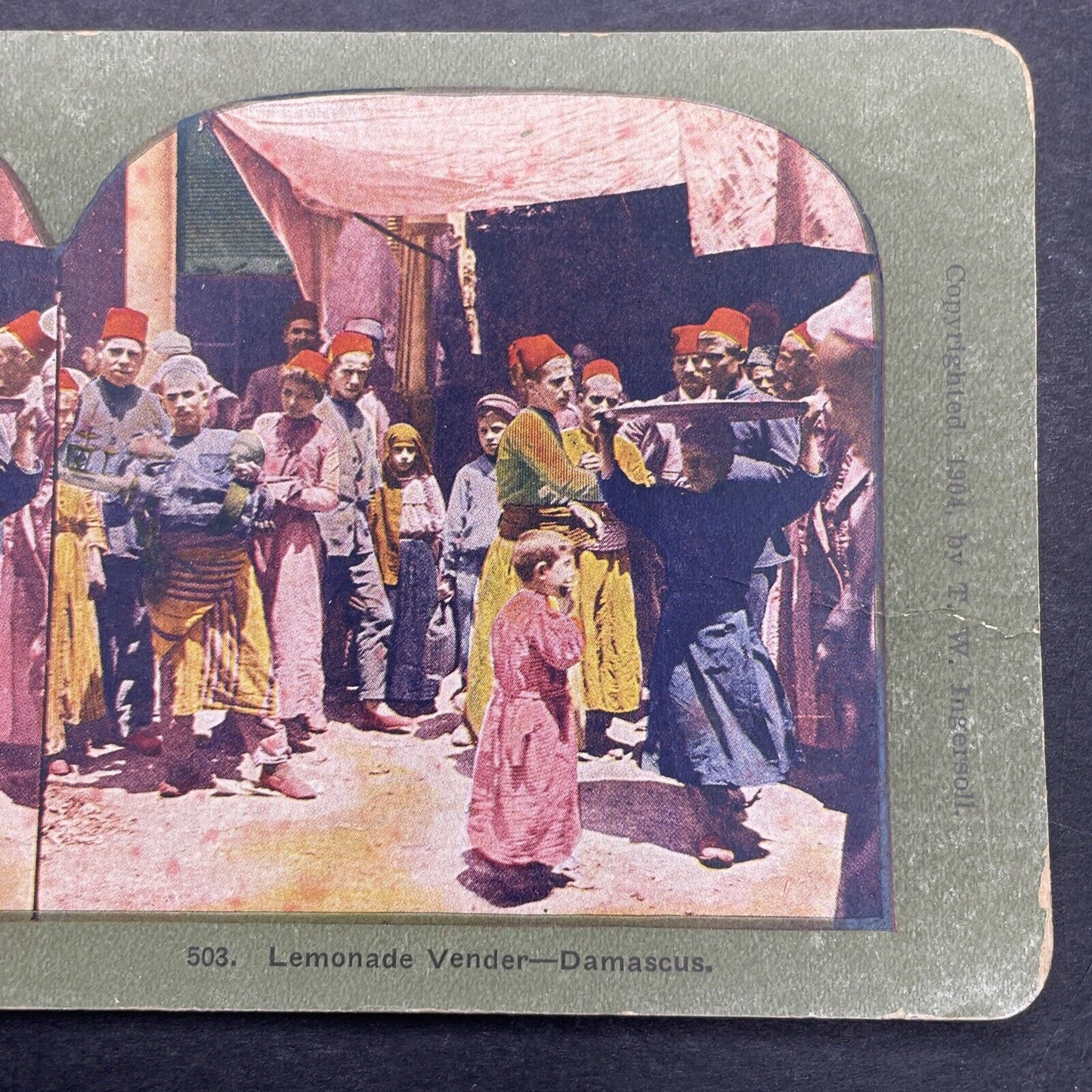 Antique 1904 Boys Selling Lemonade Damascus Syria Stereoview Photo Card P580-020
