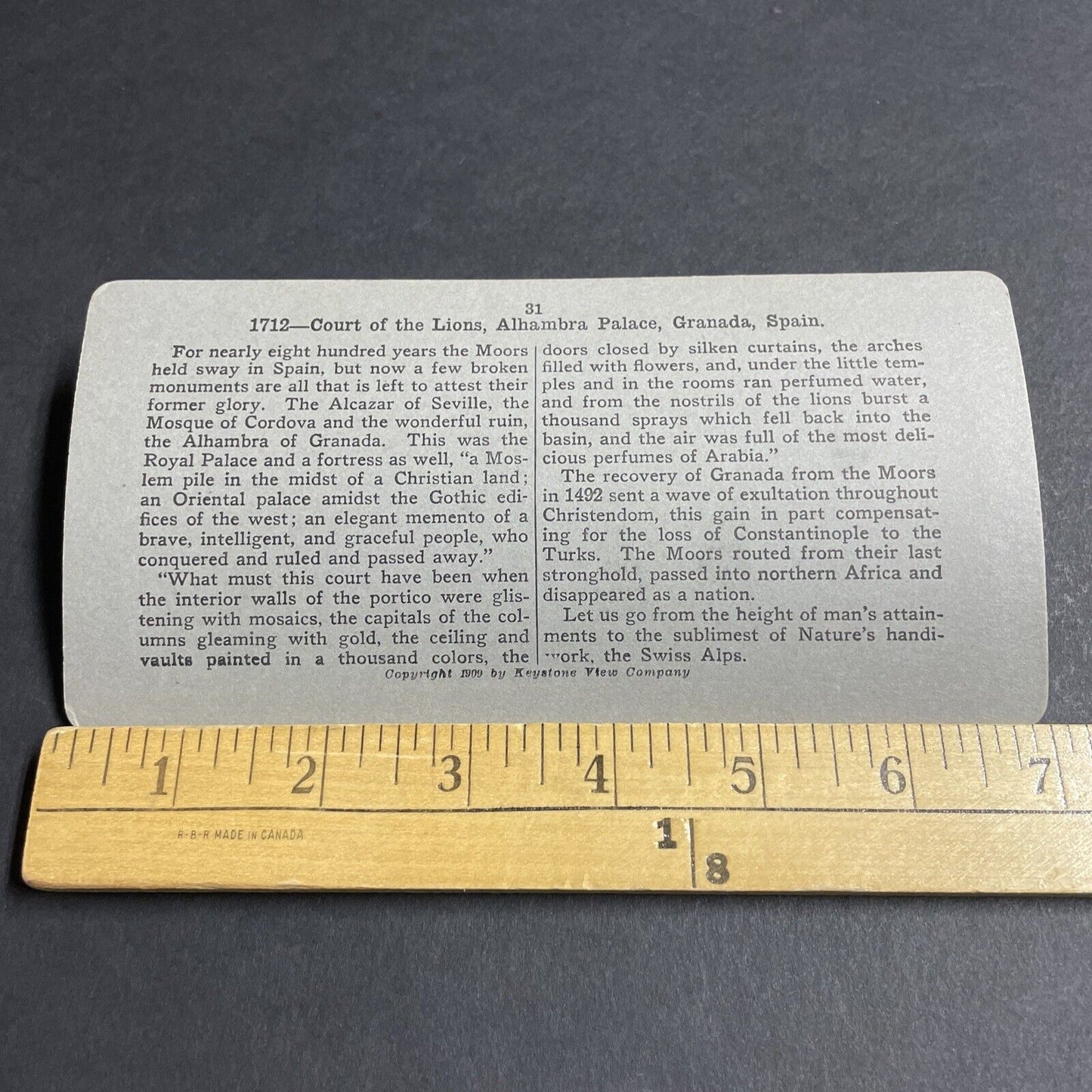 Antique 1909 Alhambra Palace Granada Spain Stereoview Photo Card P4671