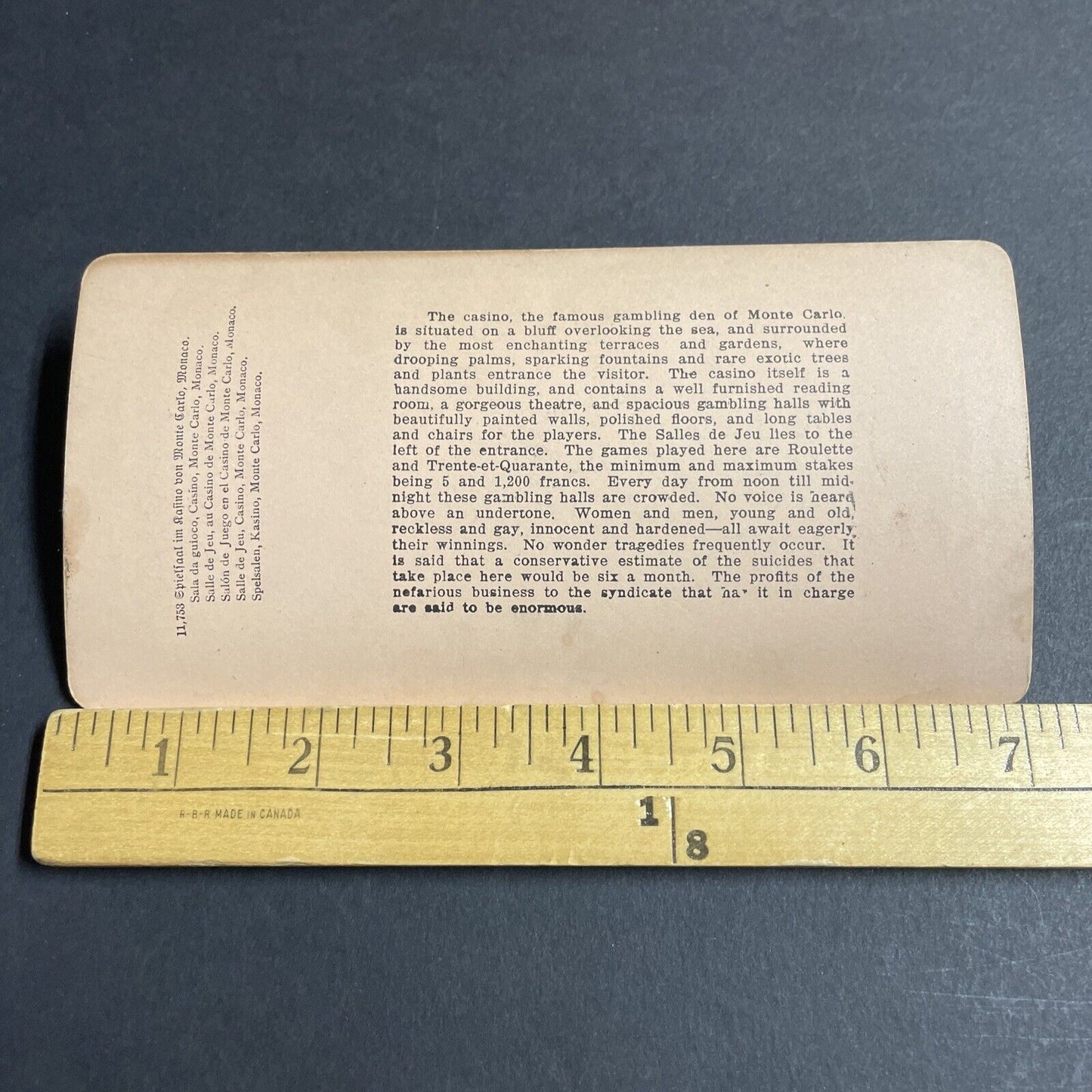 Antique 1900 Poker Casino Monte Carlo Stereoview Photo Card P4495
