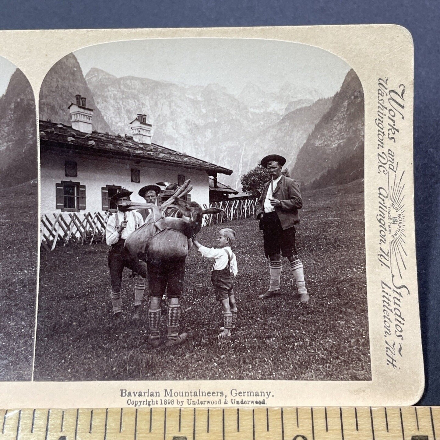 Antique 1898 Man Carries A Dead Deer Uphill Stereoview Photo Card V3299
