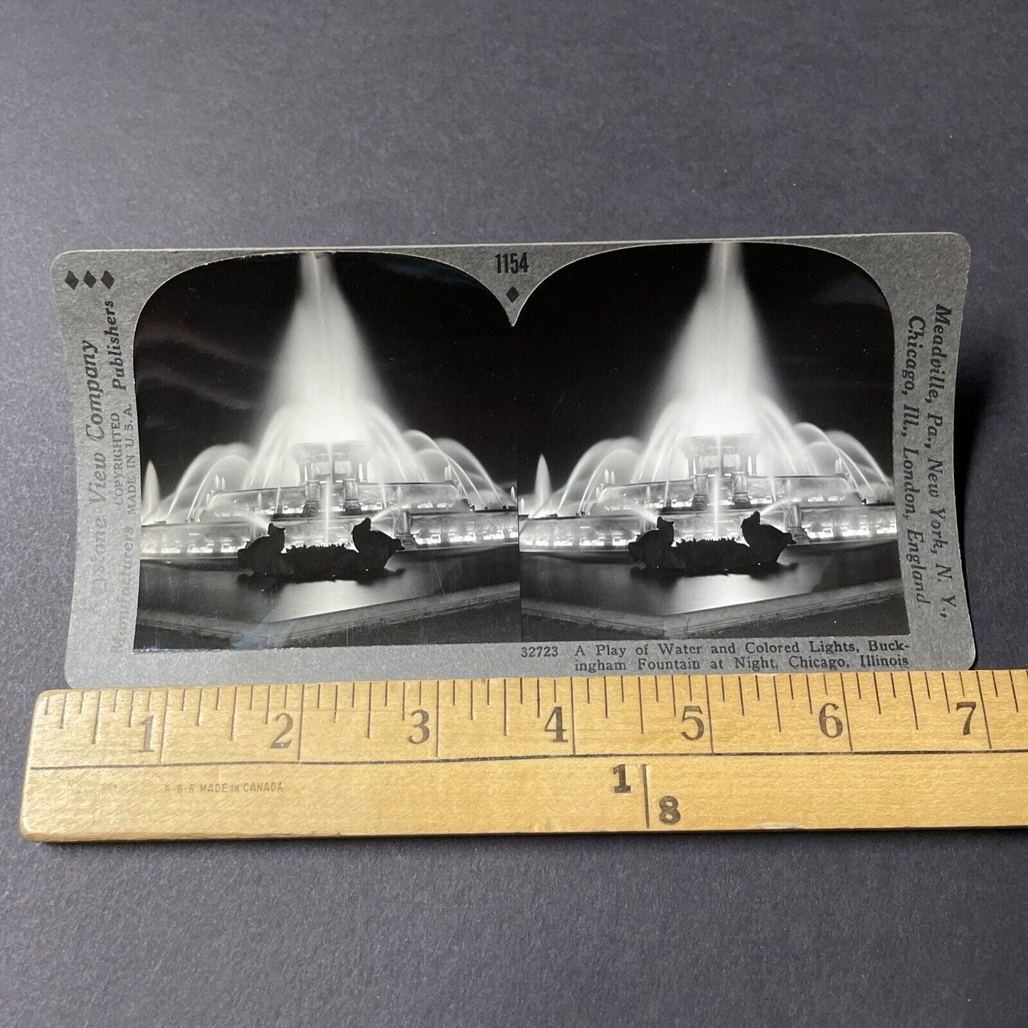Antique 1920s Waterfountain At Night In Chicago Stereoview Photo Card V2600