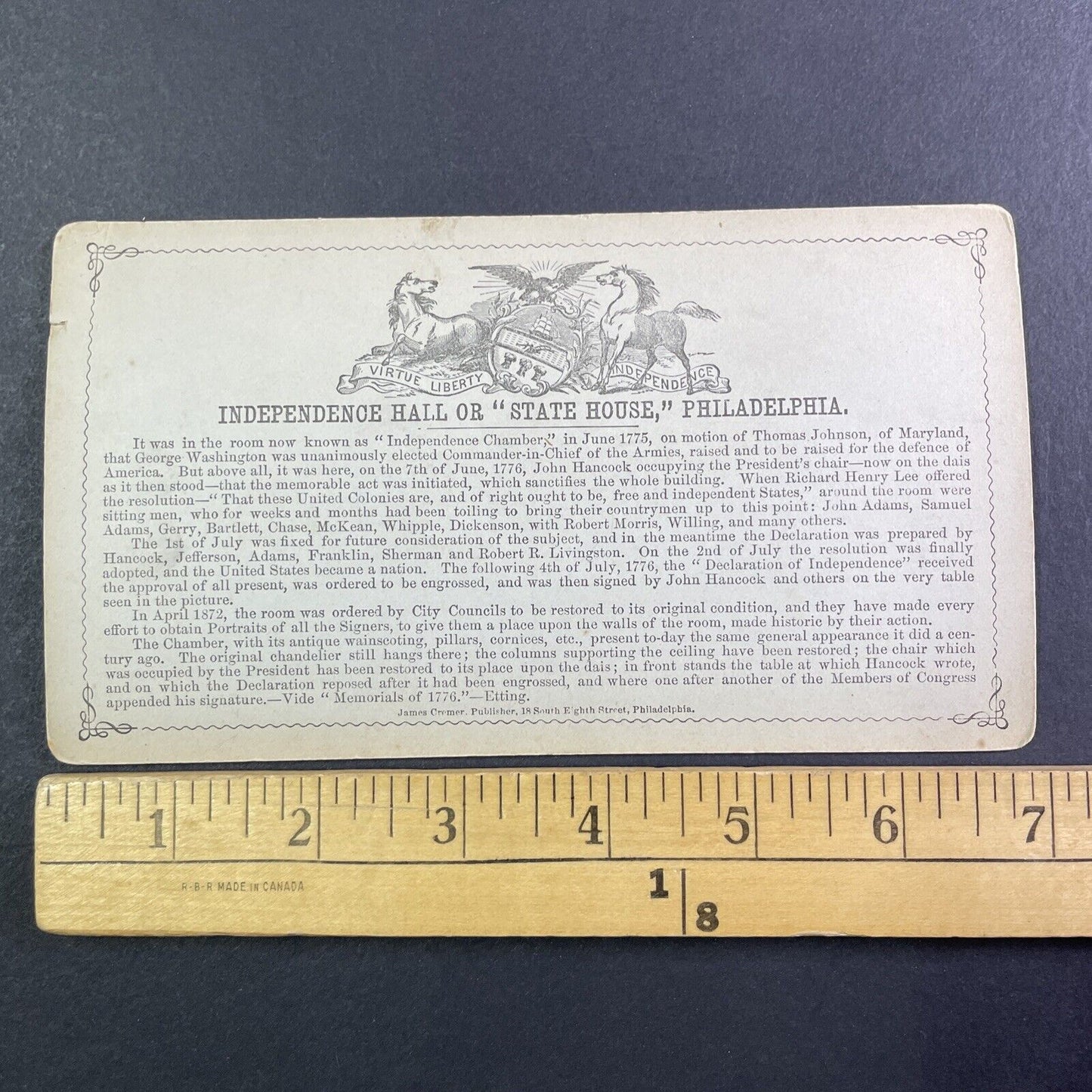Independence Hall Philadelphia Stereoview James Cremer c1876 Y1744